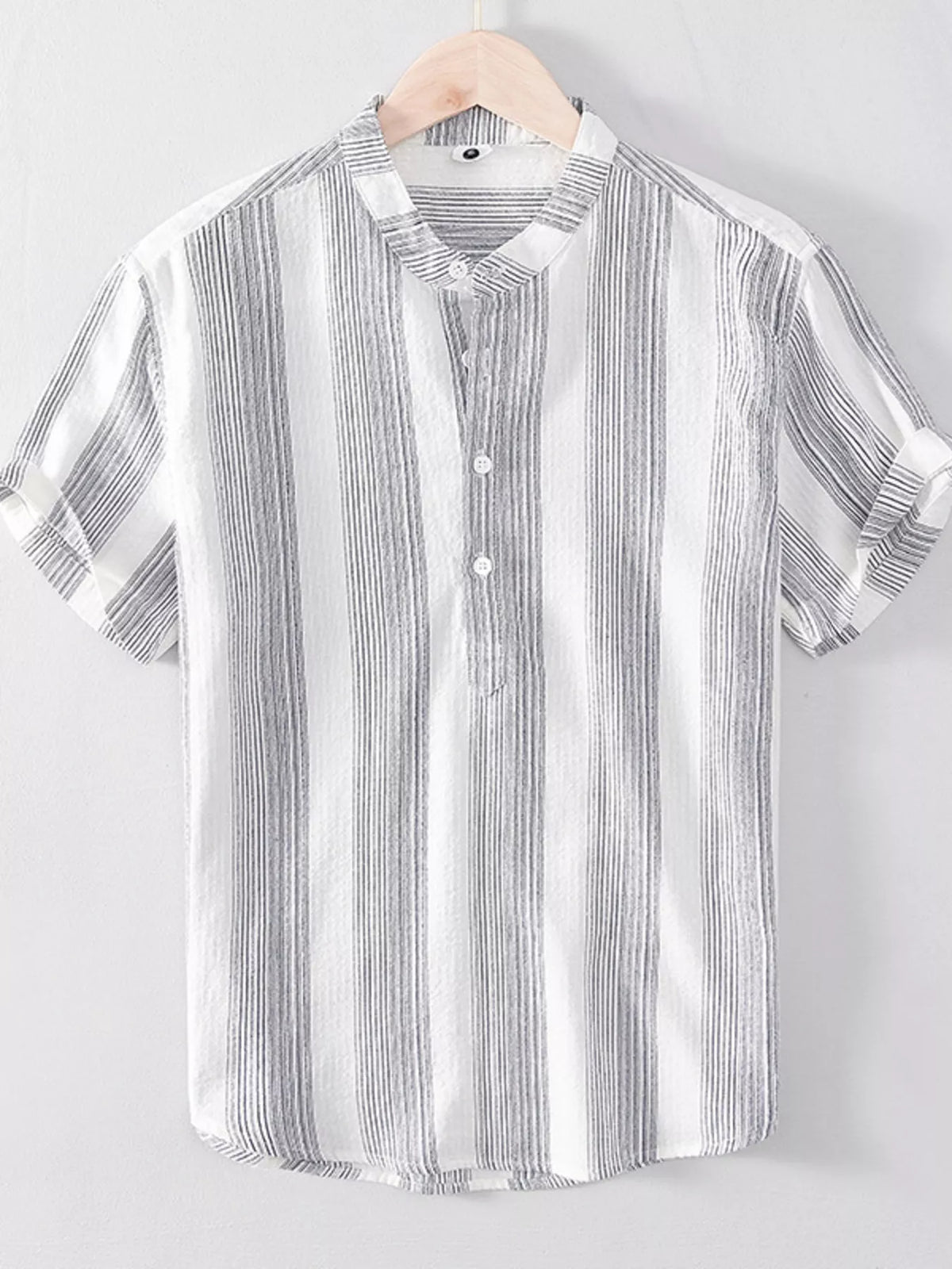 Men's Striped Short Sleeve Blouse Plus Size in Blue