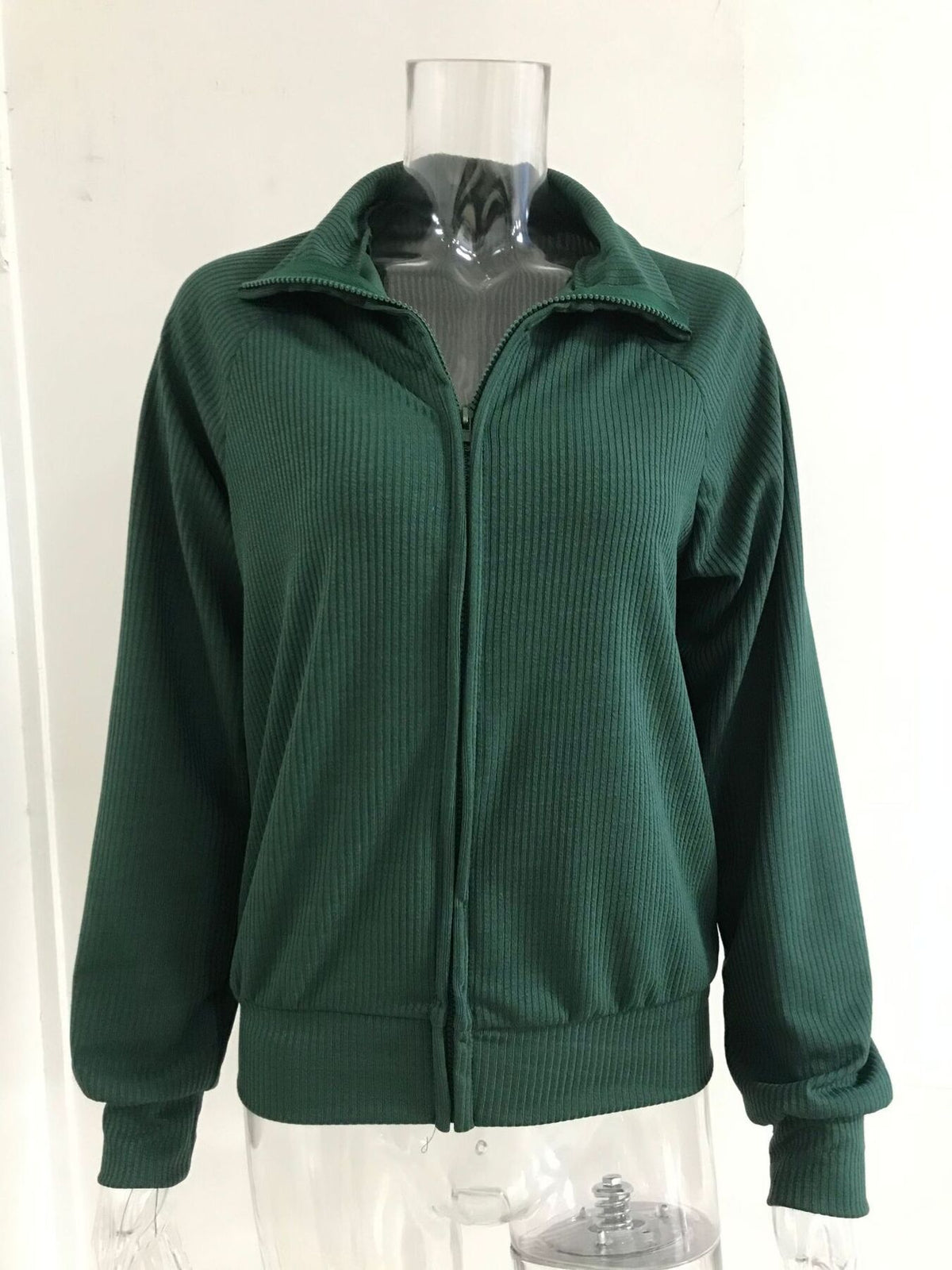 Full Size Ribbed Knit Zip-Up Outerwear Plus Size, view 6
