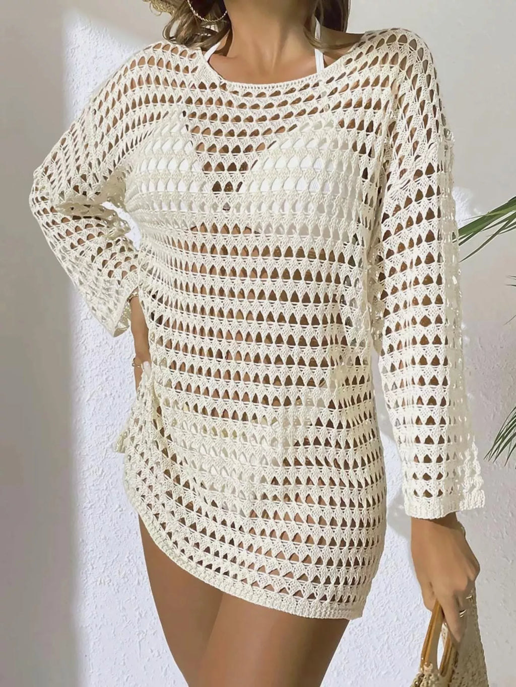 Crochet Knit Long Sleeve Cover-Up - Lilixa.store