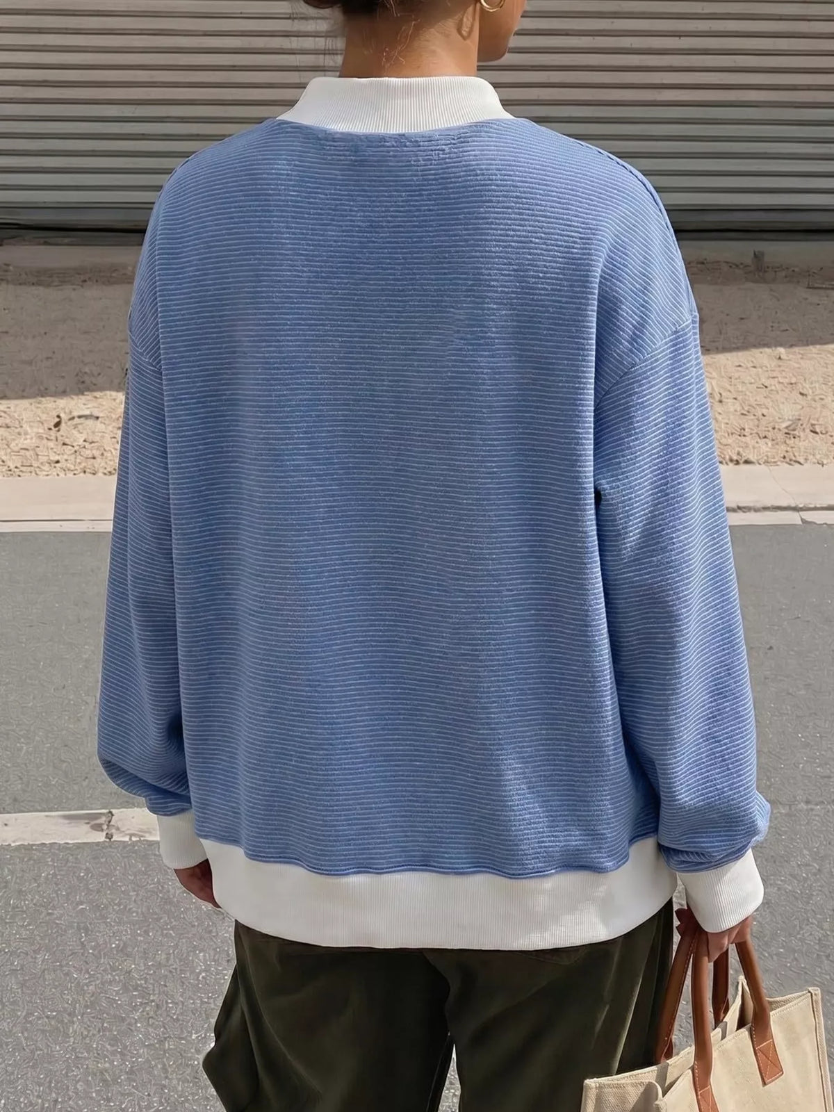 Casual Mock Neck Striped Long Sleeve T-Shirt