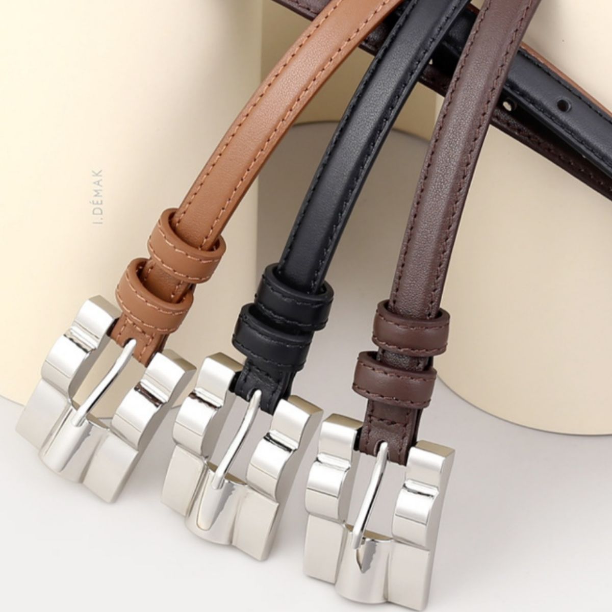 Skinny Leather Belt with Silver Buckle - Lilixa.store