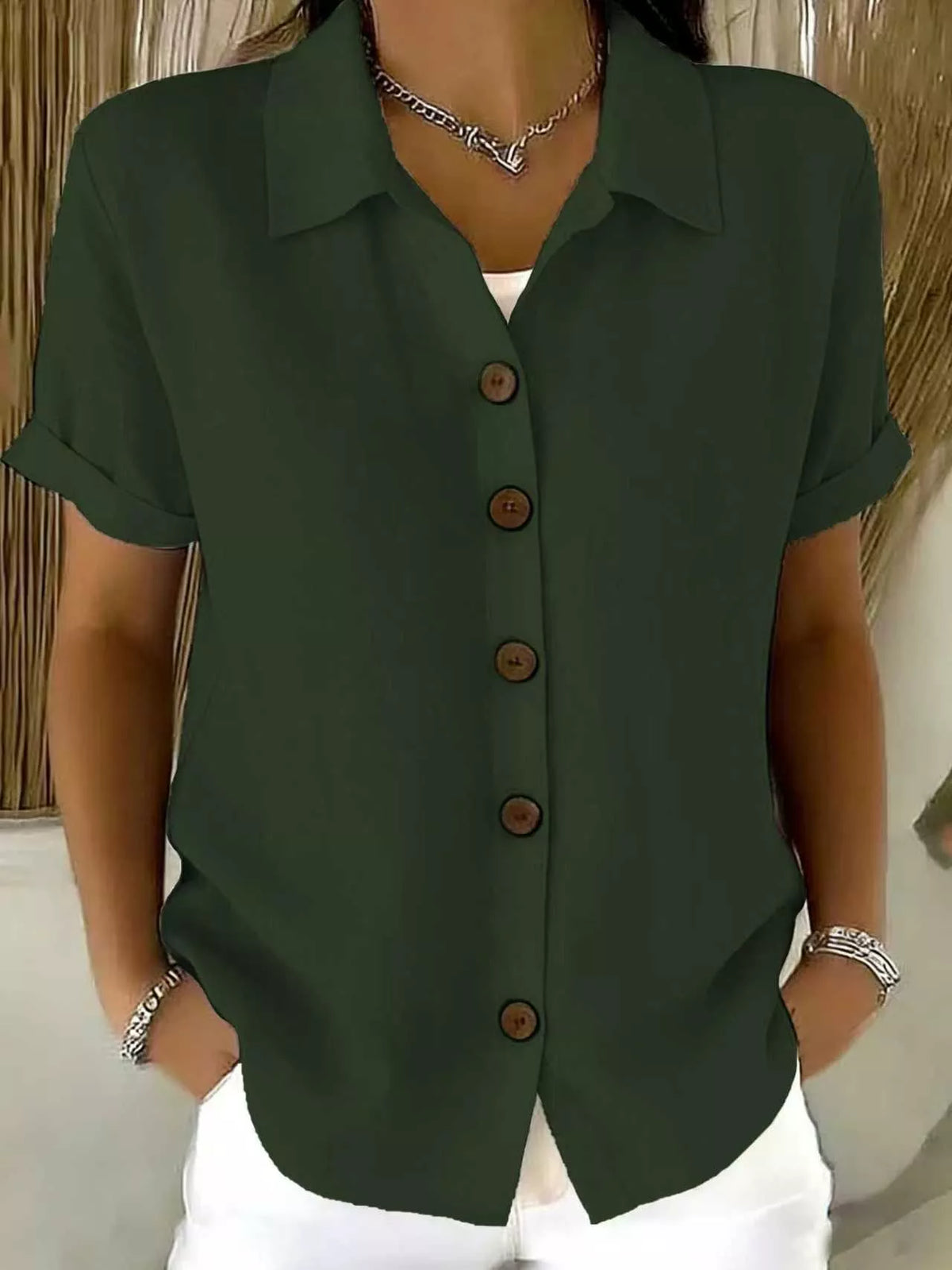 Full Size Button-Down Short Sleeve Shirt Plus Size - Lilixa.store