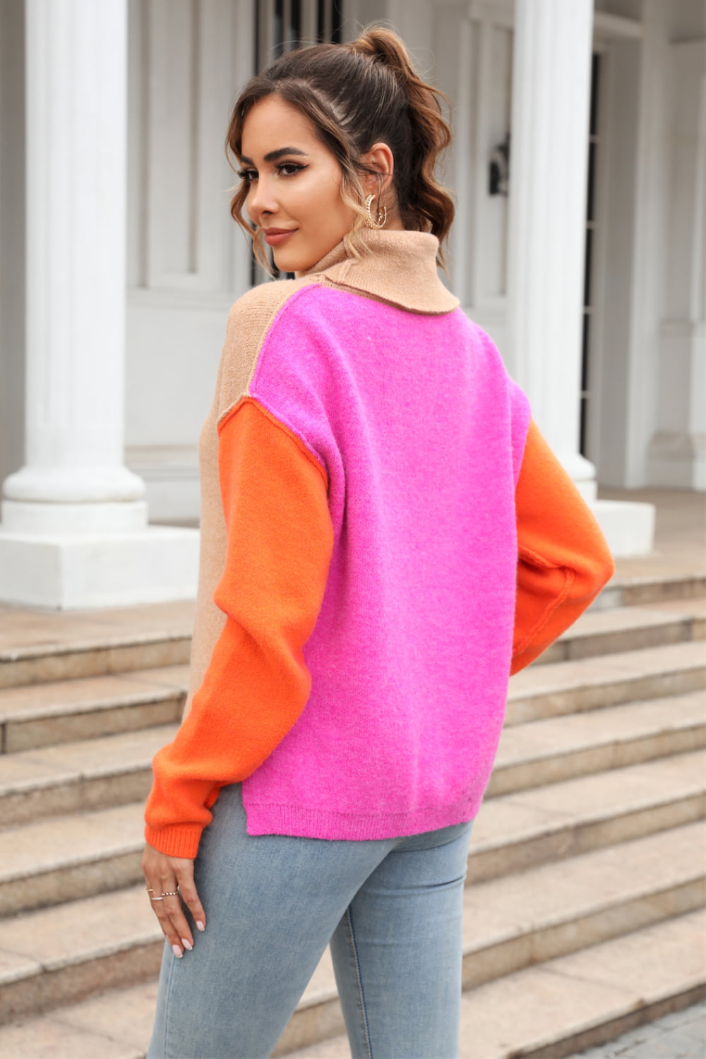 Angel Wings Color Block Turtleneck Slit Sweater, view 9