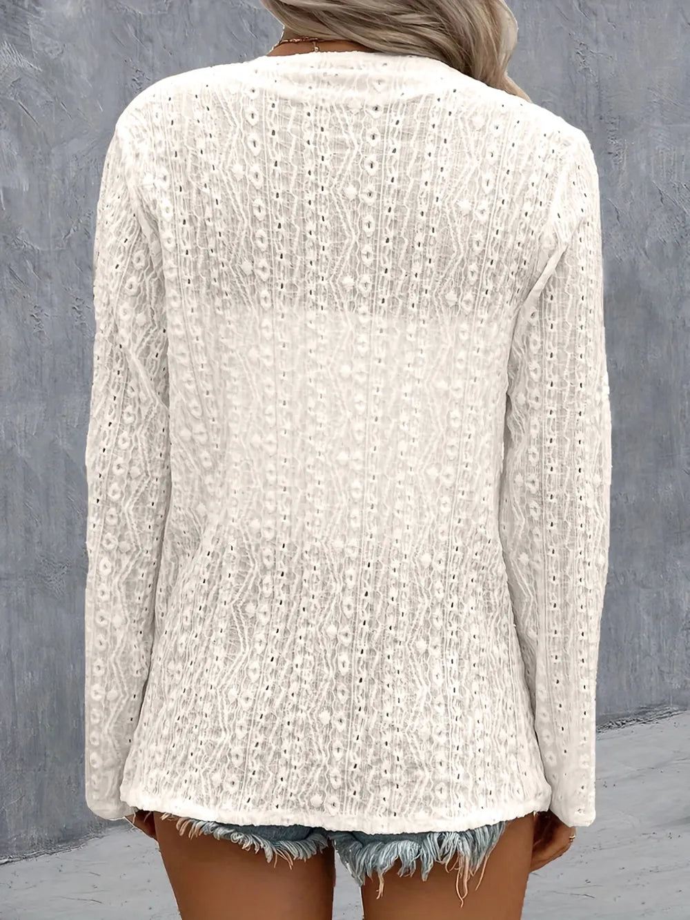 Eyelet Roll-Tab Sleeve Cardigan - Lilixa.store