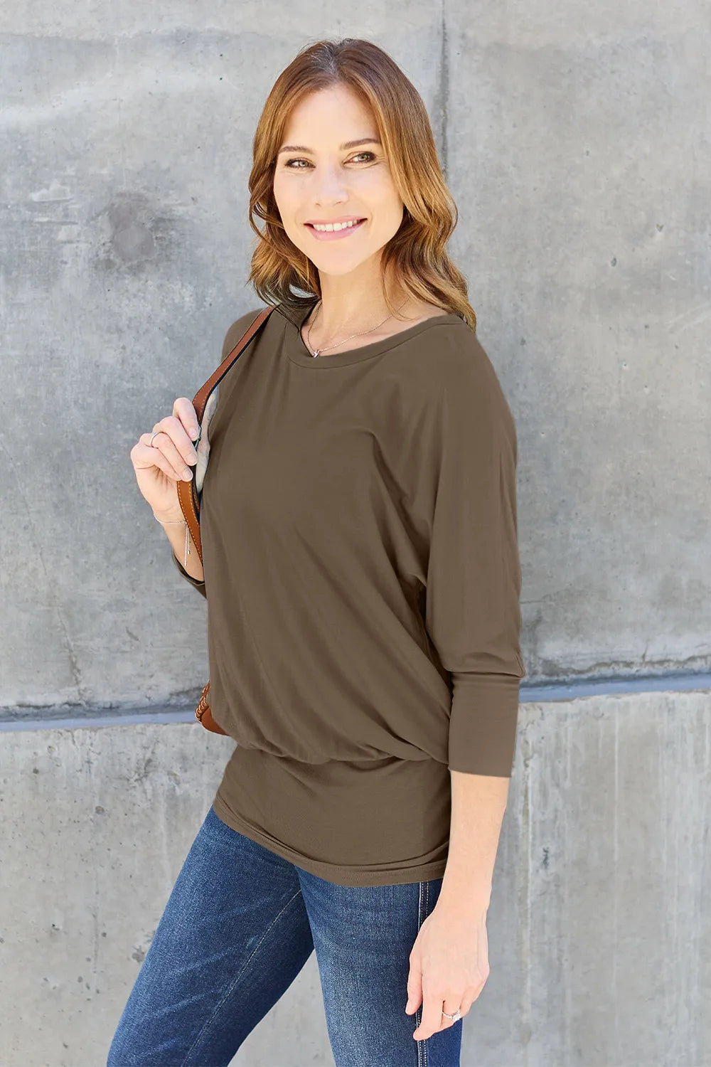Basic Bae Full Size Round Neck Batwing Sleeve Top - Lilixa.store