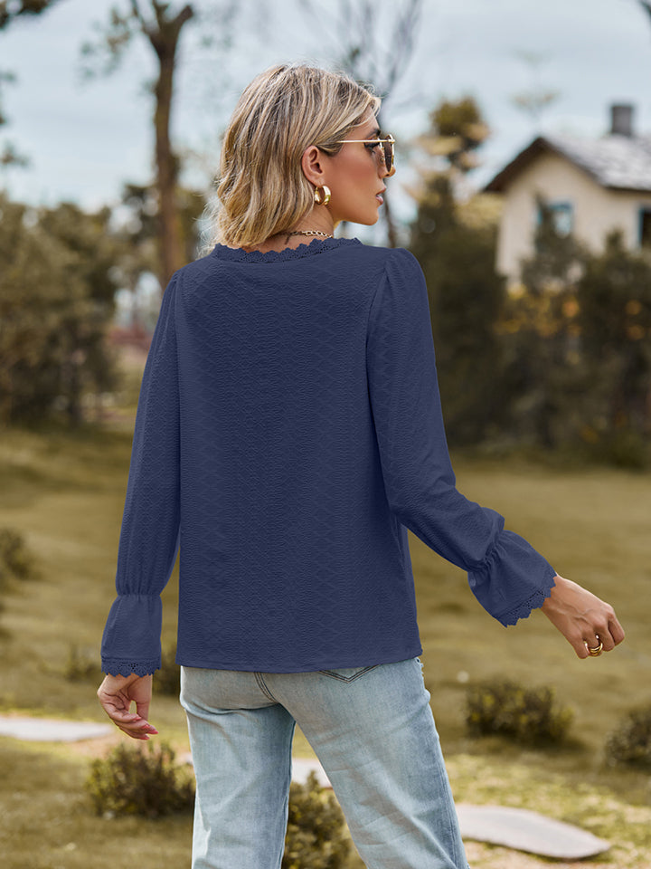 V-Neck Flounce Sleeve Blouse, view 4