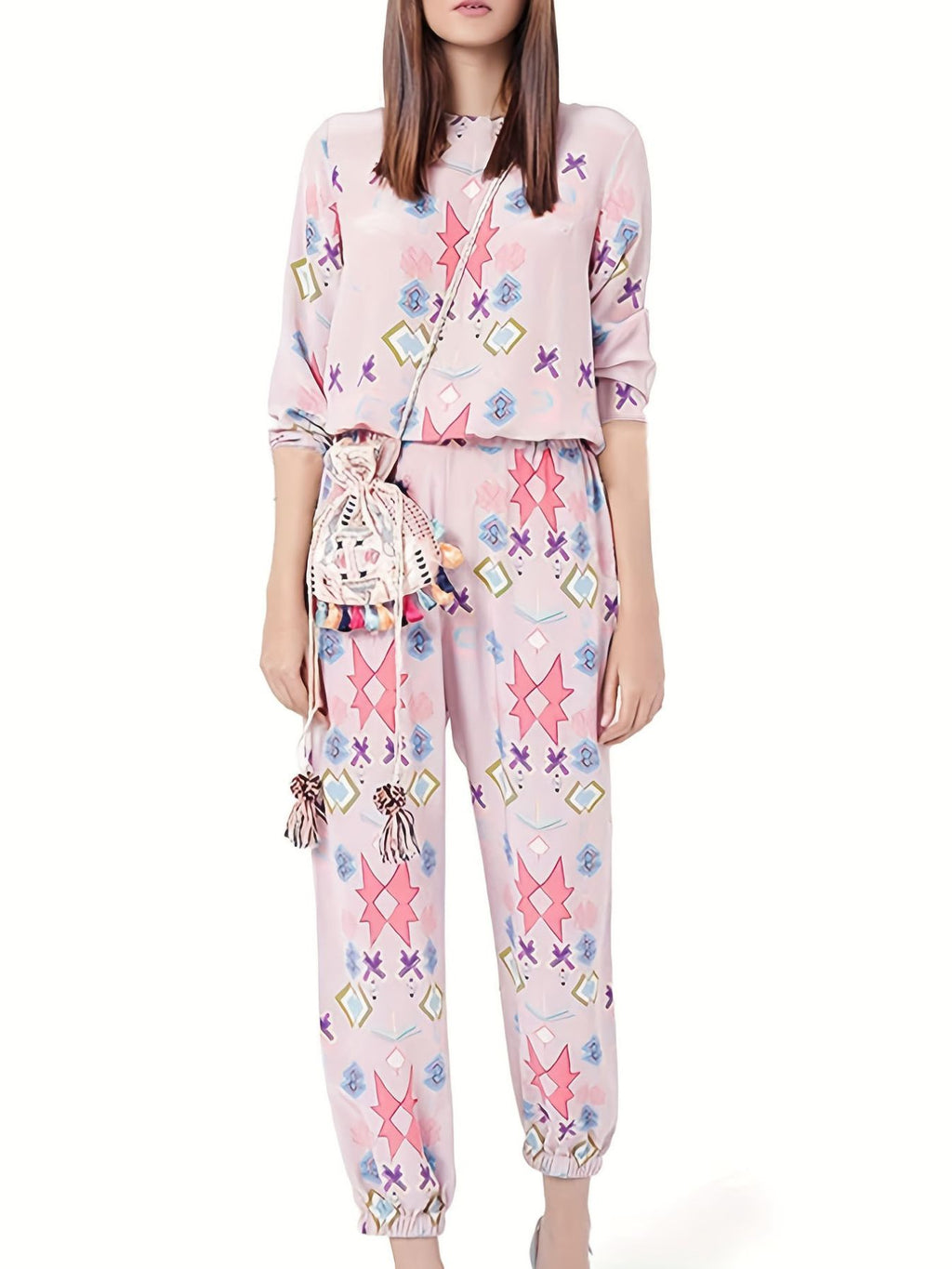 Printed Round Neck Long Sleeve Top and Pants Lounge Set - Lilixa.store