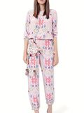 Printed Round Neck Long Sleeve Top and Pants Lounge Set - Lilixa.store