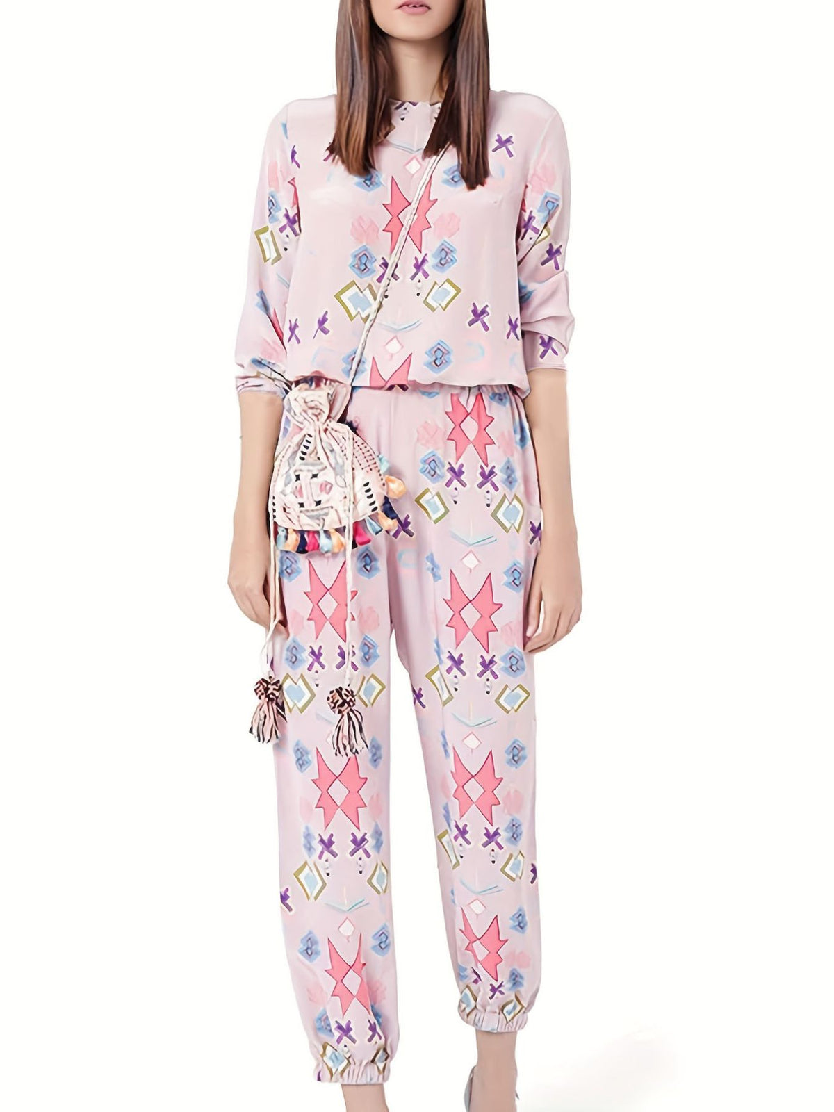 Printed Round Neck Long Sleeve Top and Pants Lounge Set - Lilixa.store
