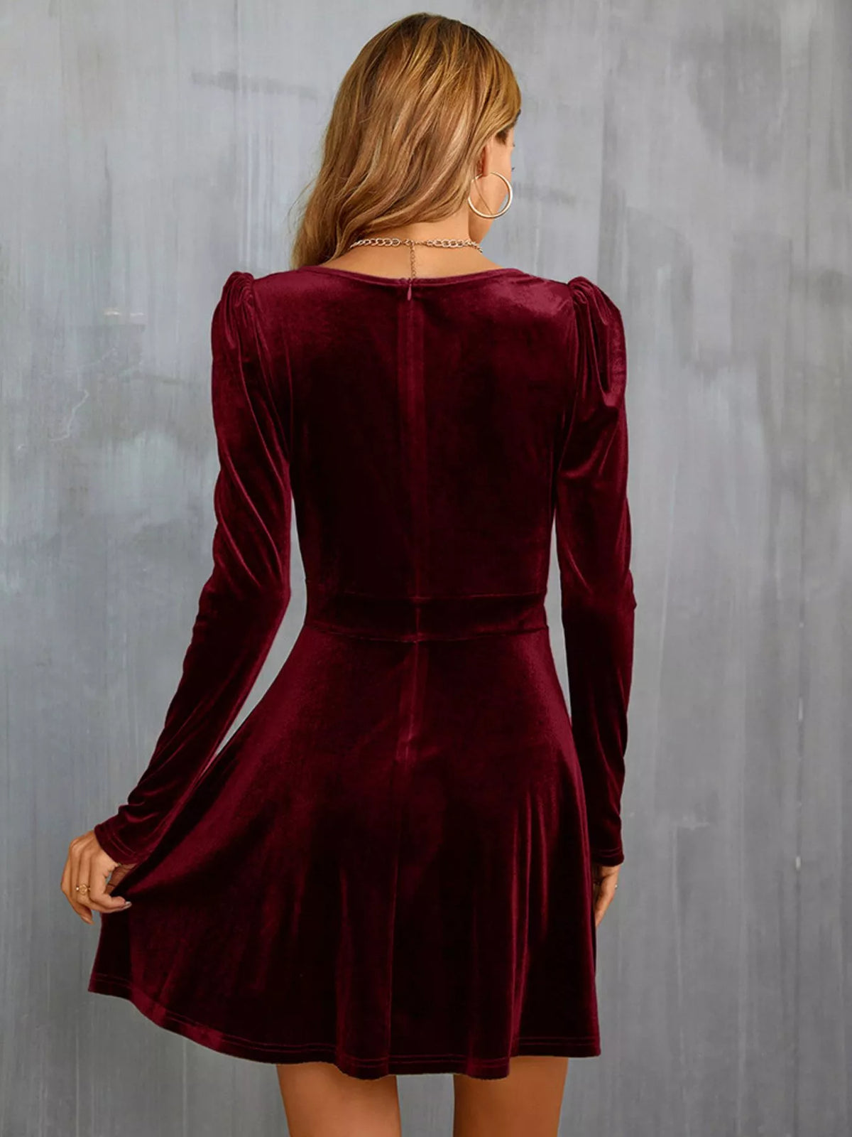 Velvet Long Sleeve A-Line Mini Dress