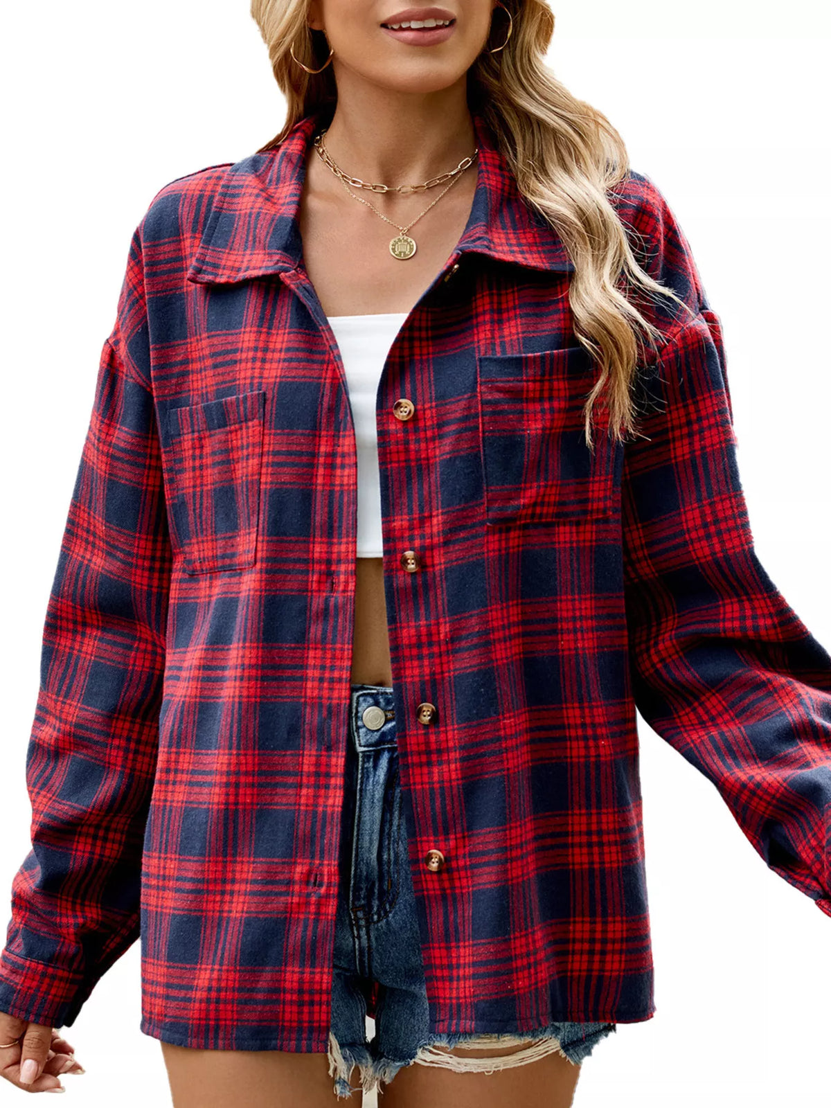 Plaid Button Up Shirt in Red
