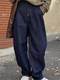 Wide-Leg Barrel Jeans in Dark Blue