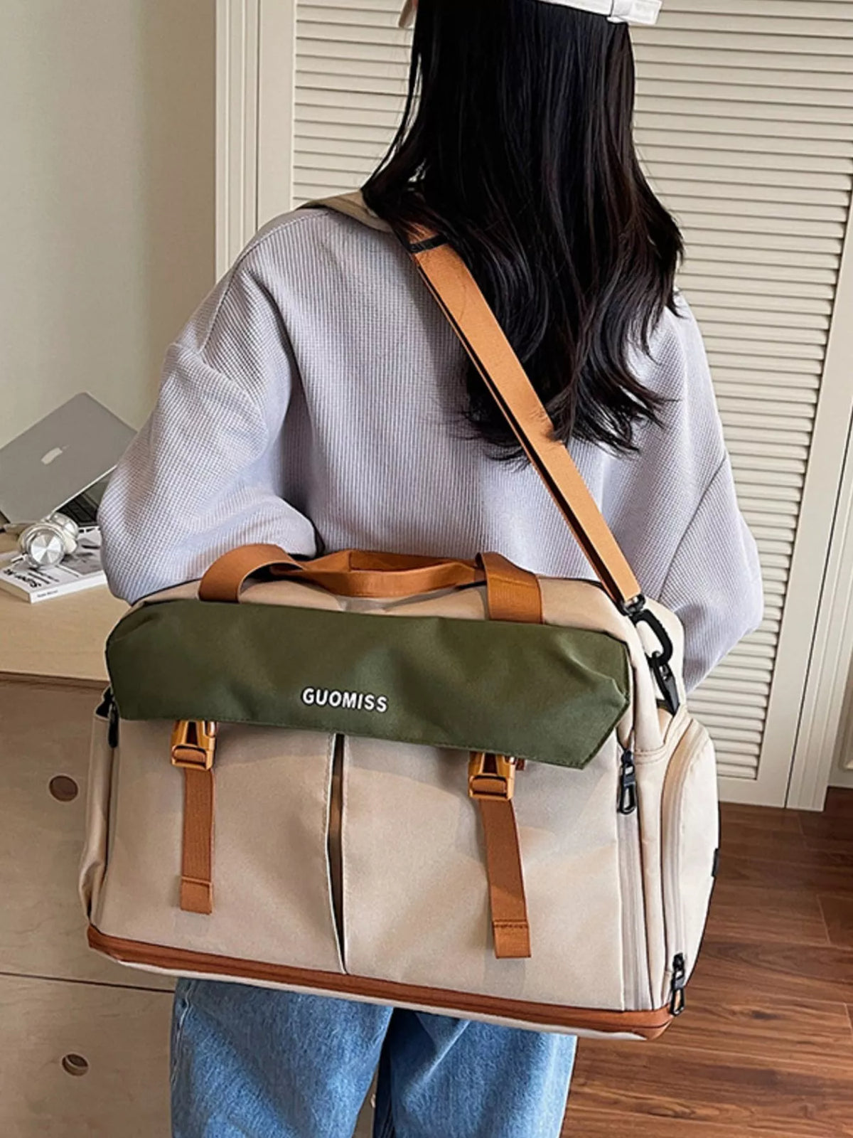 Color Block Travel Bag in Khaki, view 5