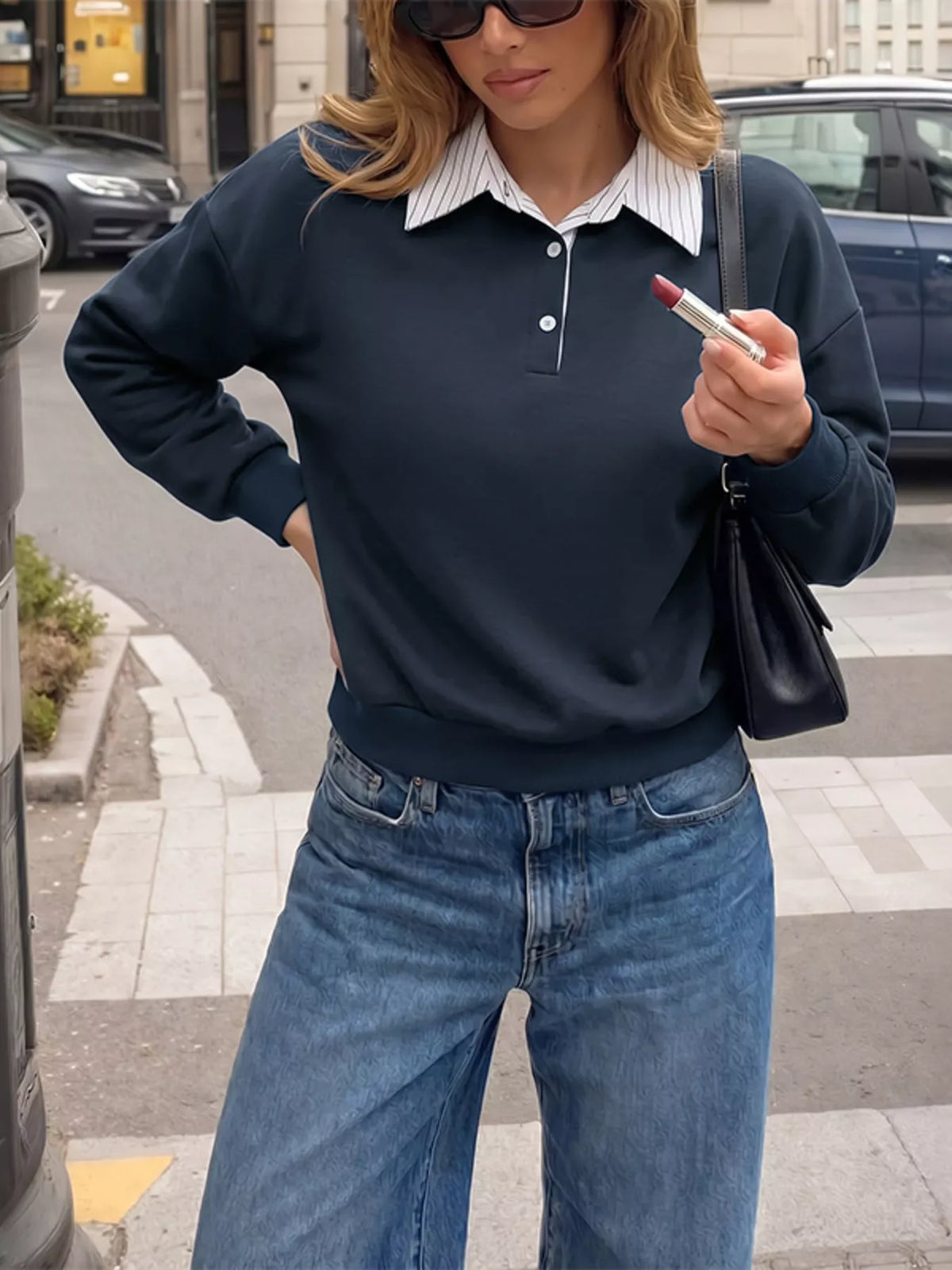 Button Detail Dropped Shoulder Sweatshirt