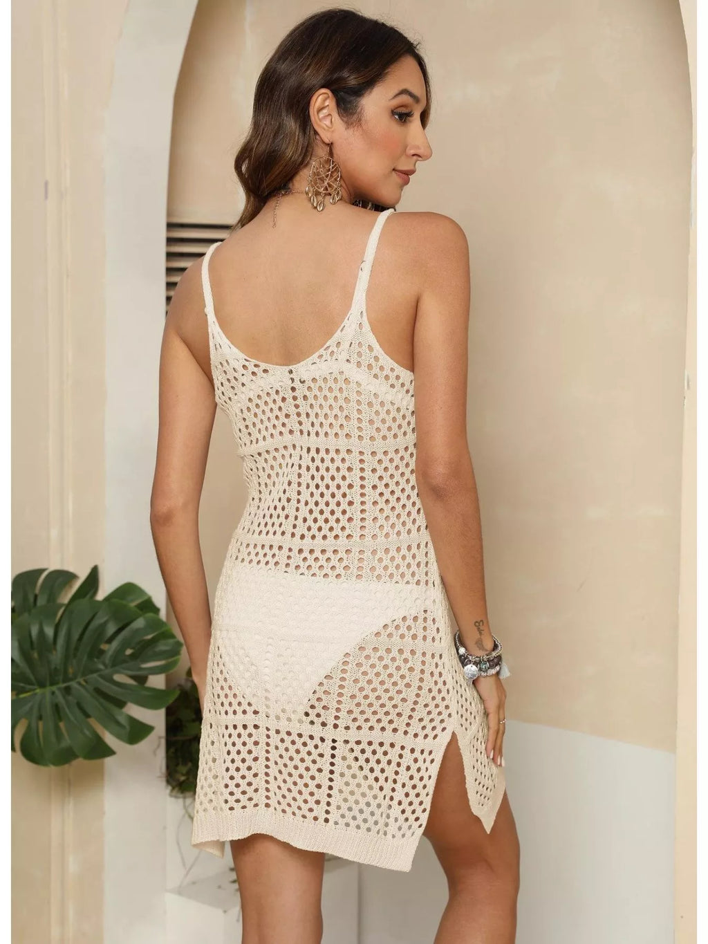 Full Size Sleeveless Crochet Knit Cover-Up Dress Plus Size - Lilixa.store