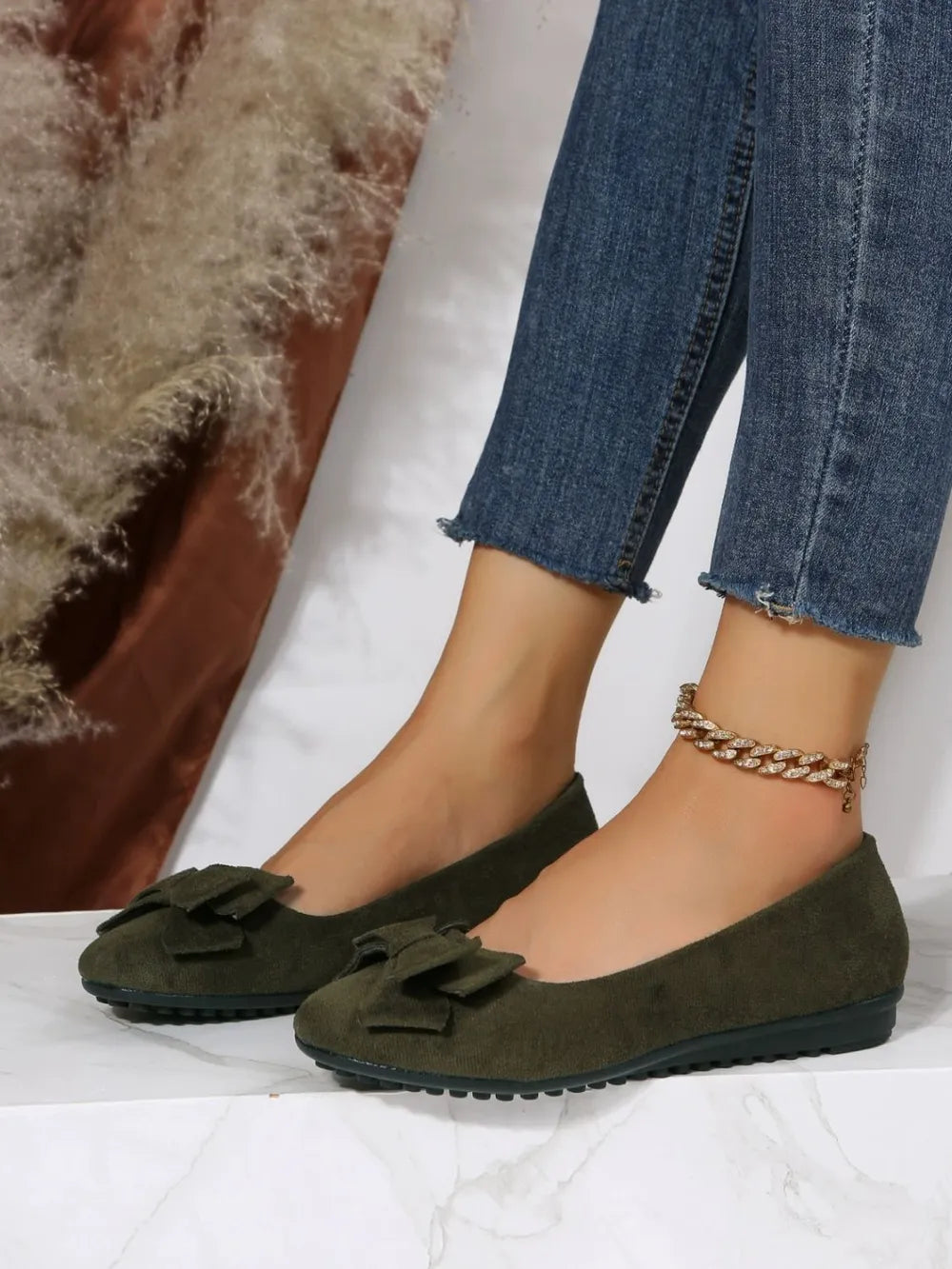 Bow Solid Color Round Toe Flat Slip-Ons, view 3