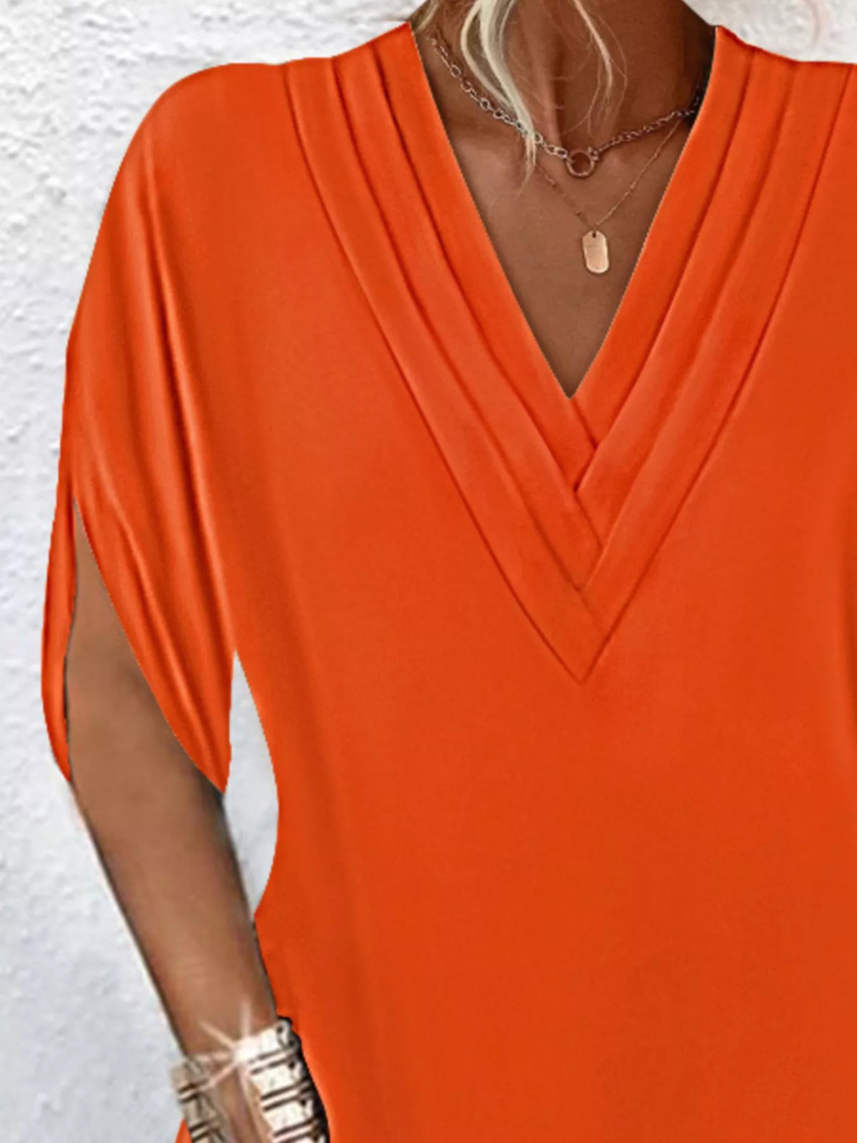 Full Size V-Neck Slit Sleeve Mini Dress Plus Size - Lilixa.store