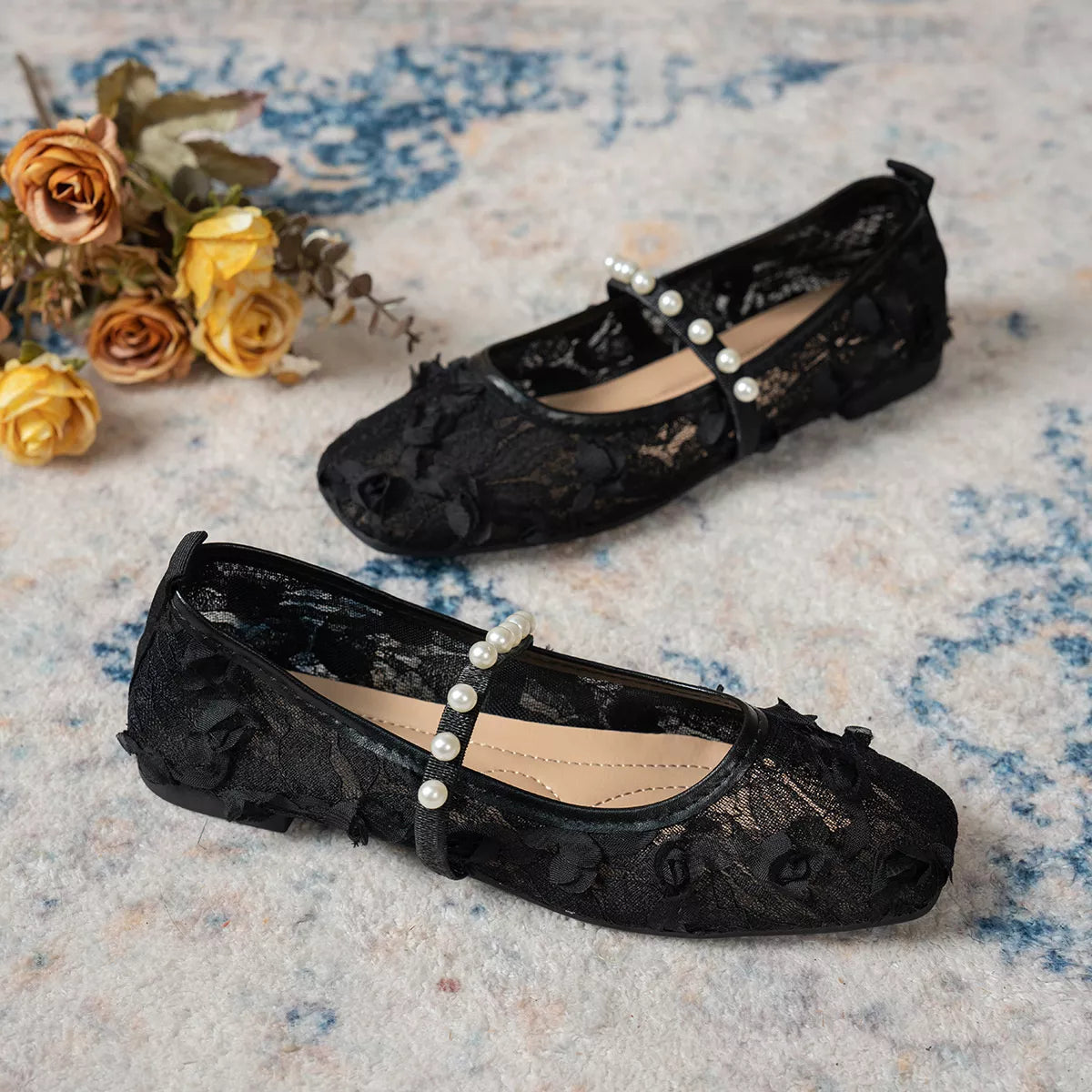 Lace Square Toe Slip-Ons - Lilixa.store