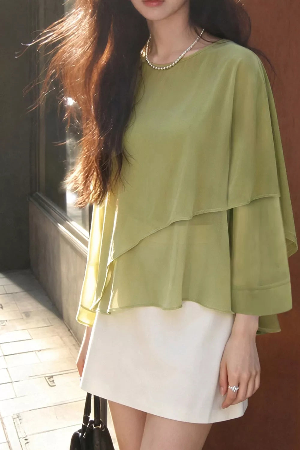 Layered Flutter Sleeve Chiffon Blouse - Lilixa.store