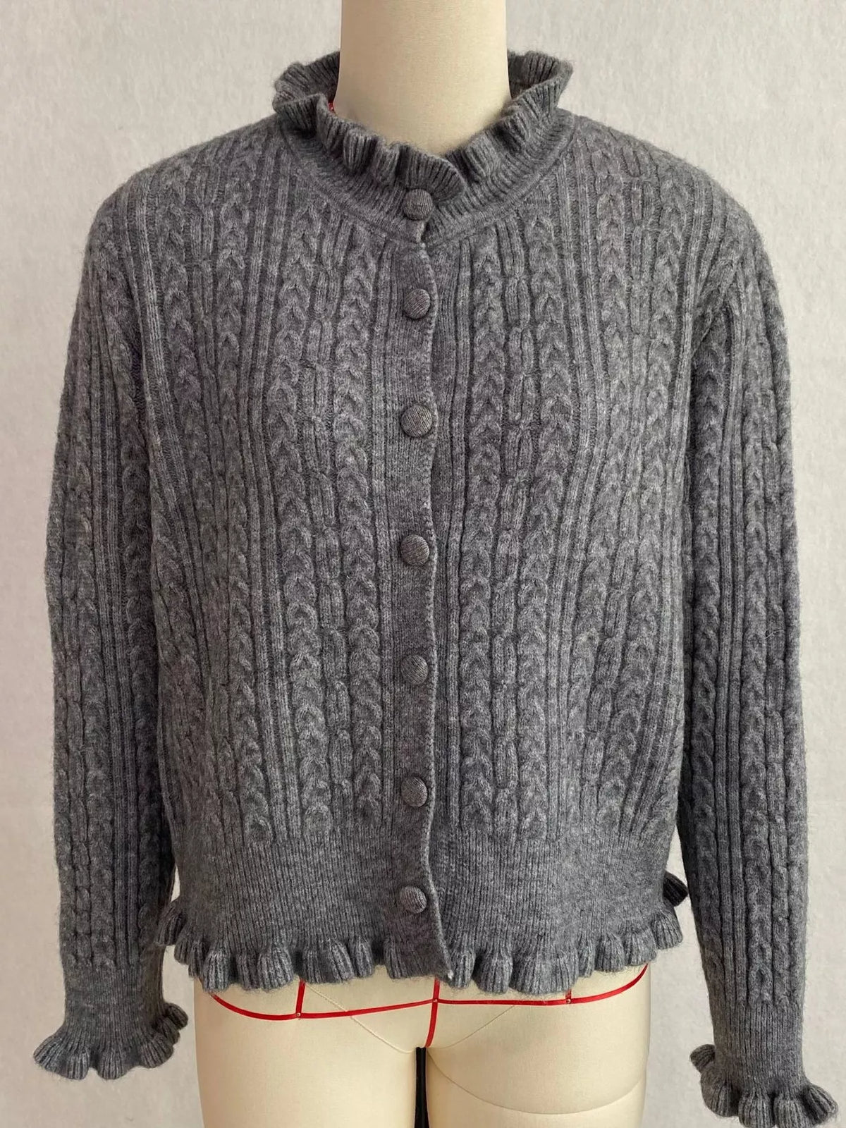 Cable-Knit Ruffle-Trim Cardigan, view 10