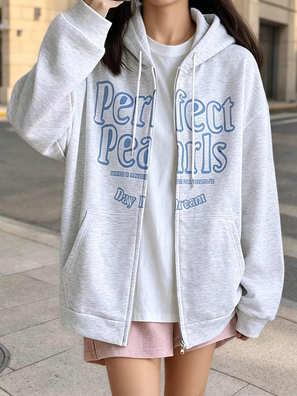 Letter Graphic Zip-Up Hoodie - Lilixa.store
