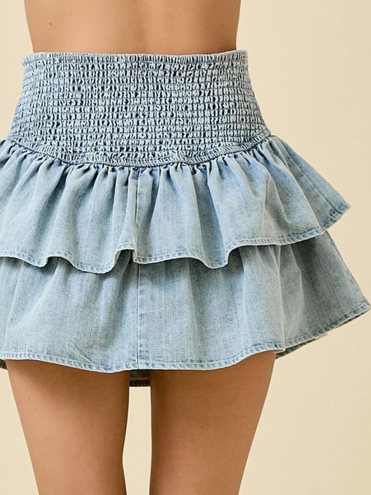 Layered Ruffle Smocked Waist Denim Skirt - Lilixa.store