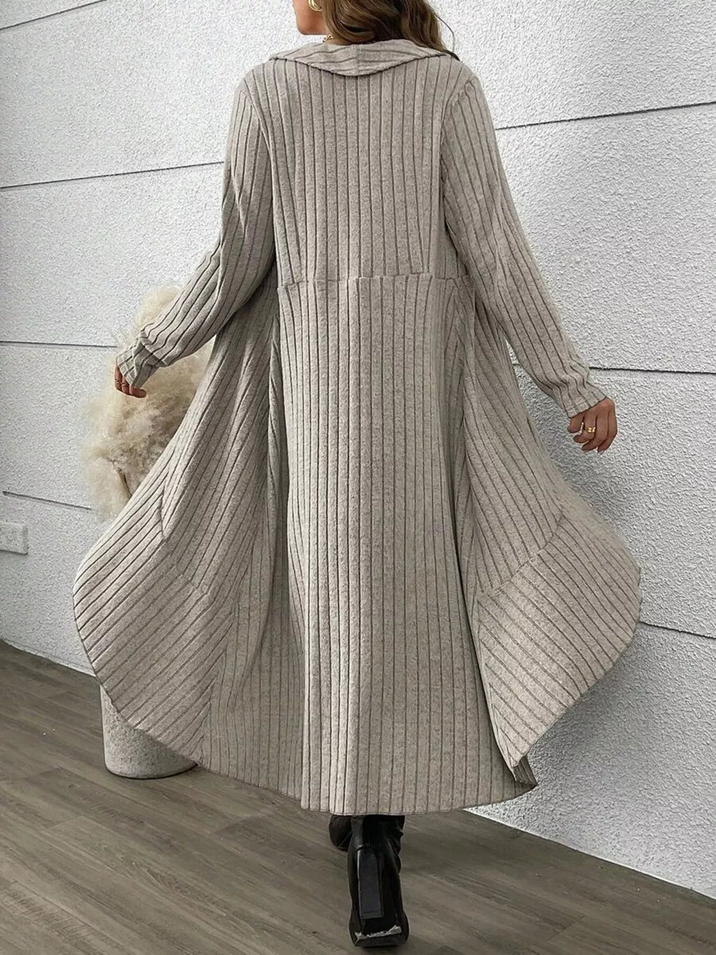 Full Size Ribbed Knit Cardigan and Plaid Dress Two-Piece Set Plus Size - Lilixa.store