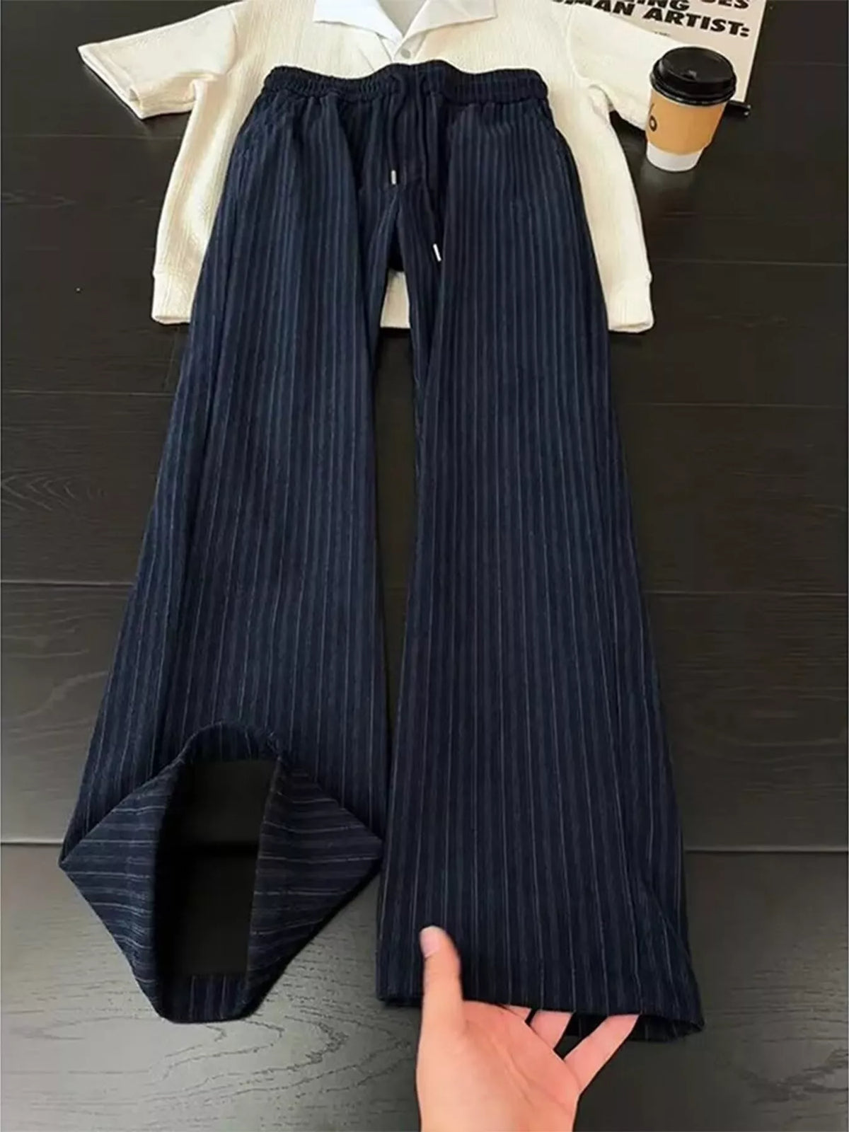 Men's Striped Wide-Leg Casual Pants