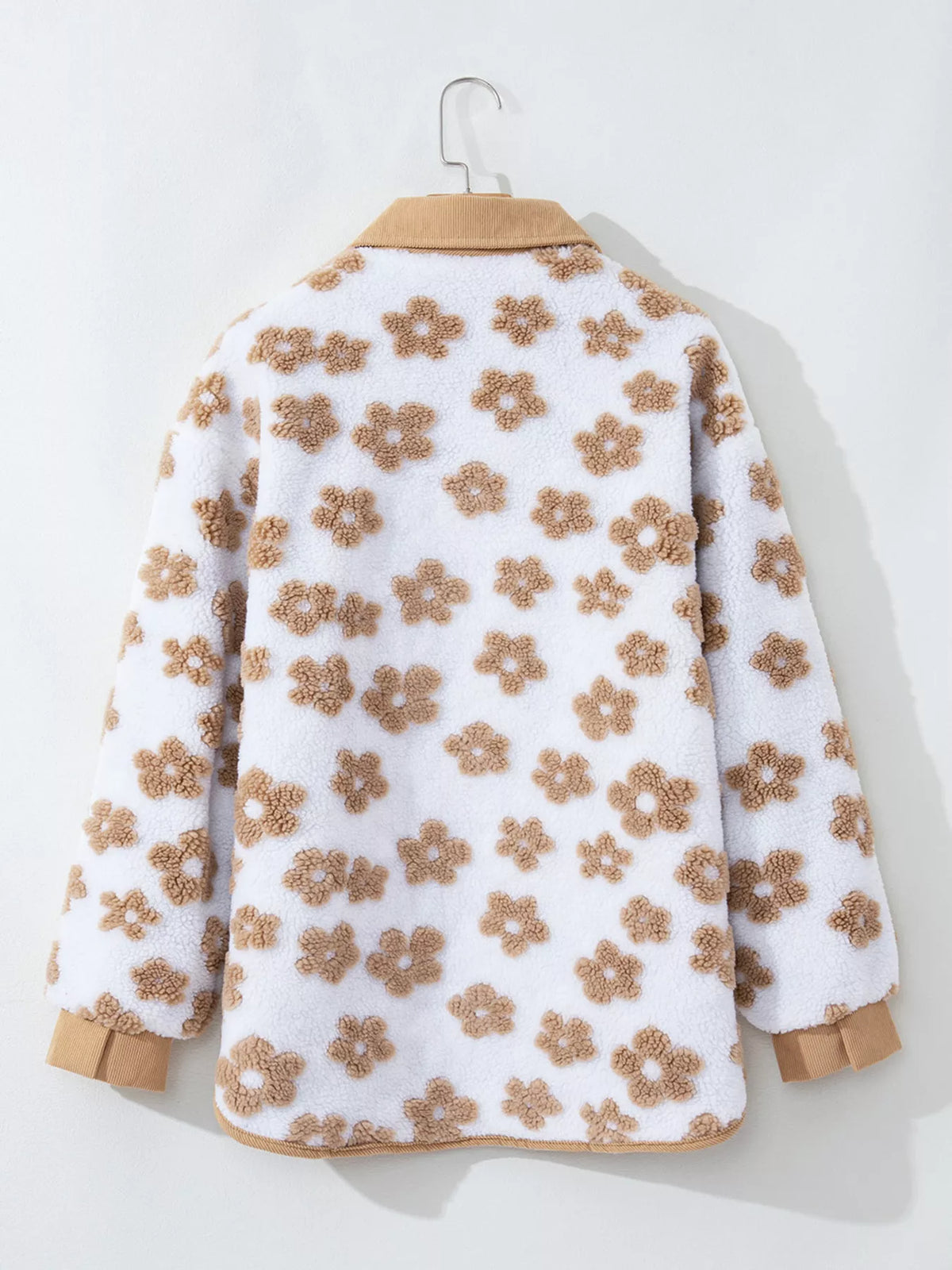 Flower Pattern Button Up Fleece Jacket - Lilixa.store