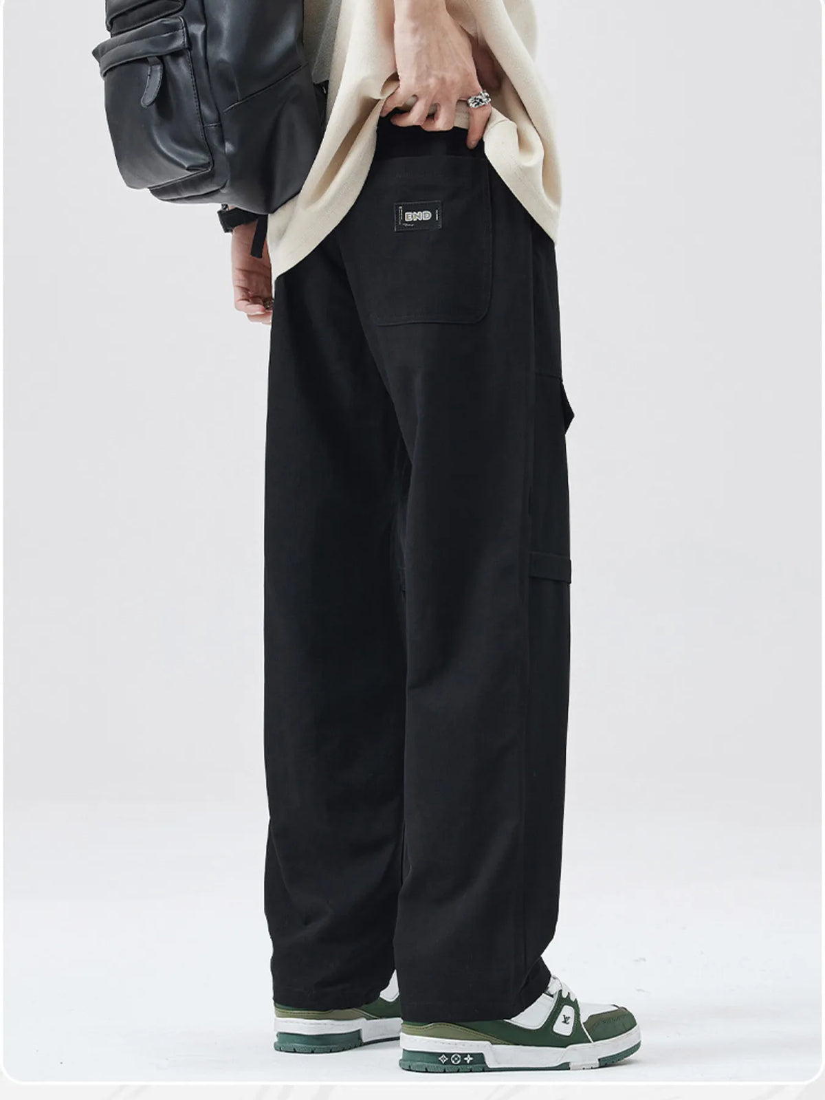 Men's Full Size Drawstring Wide Leg Cargo Pants Plus Size in Black