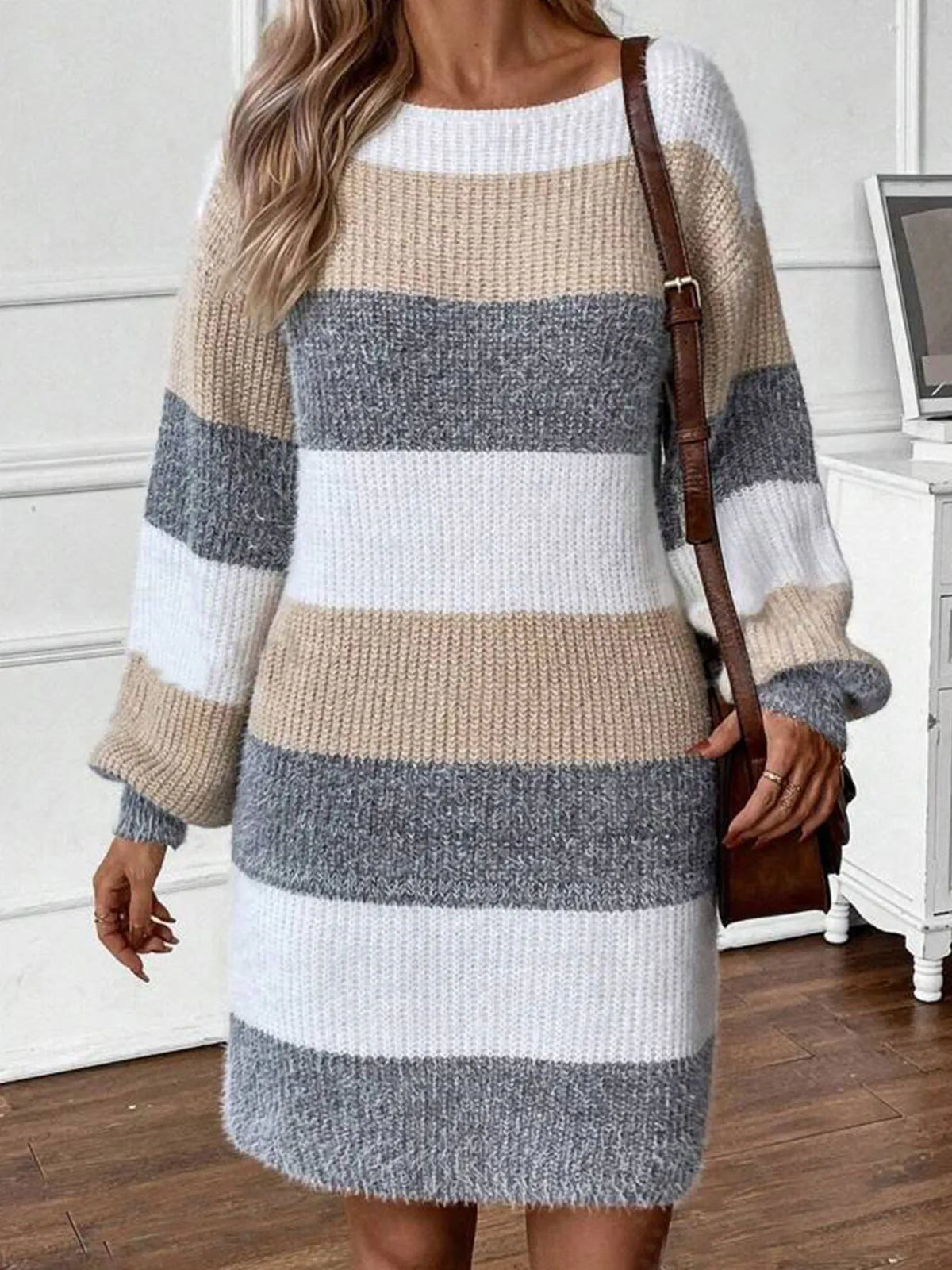 Color Block Long Sleeve Sweater Dress in Multicolor, view 5