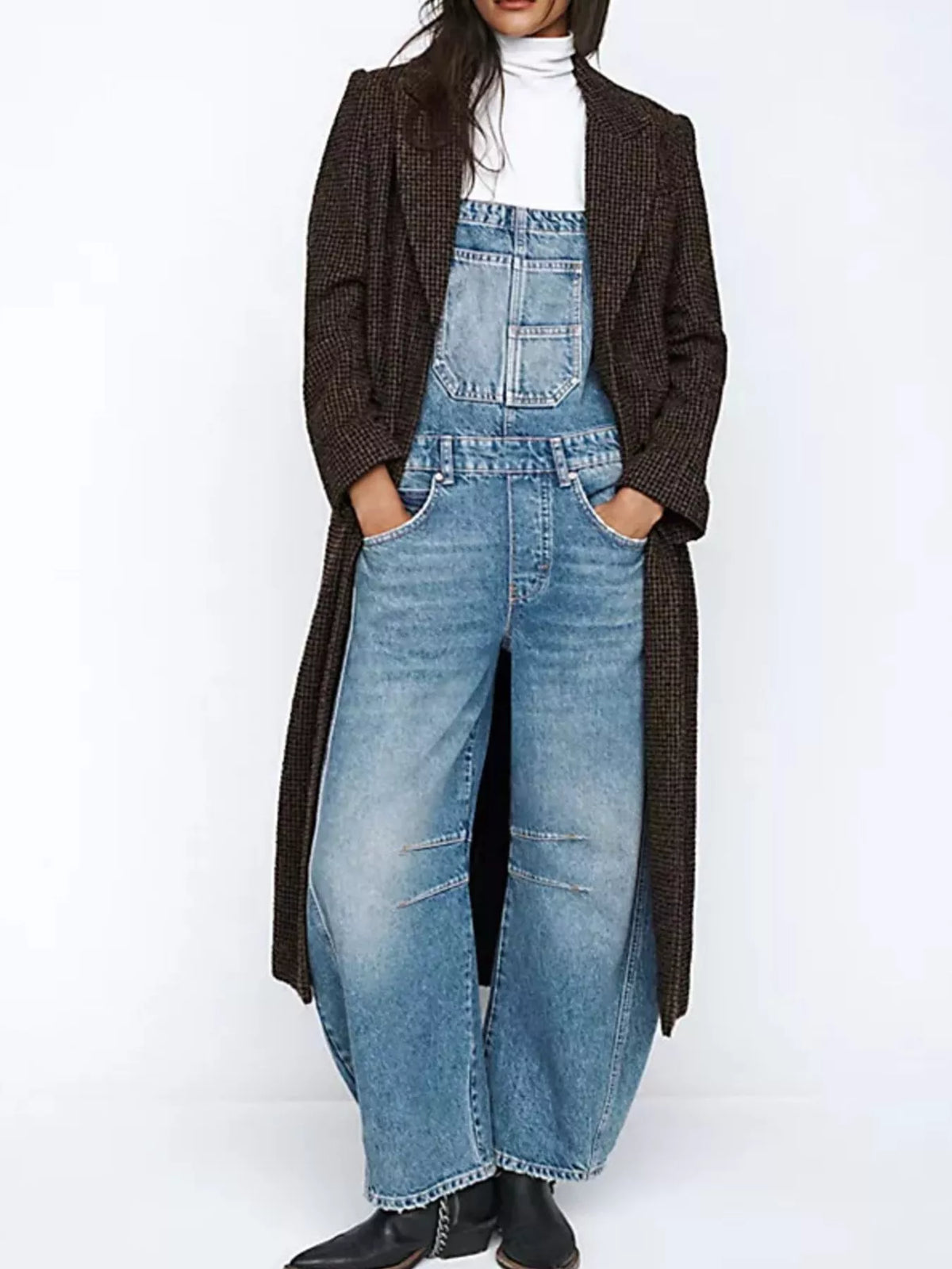Wide Strap Wide Leg Denim Overalls, view 5