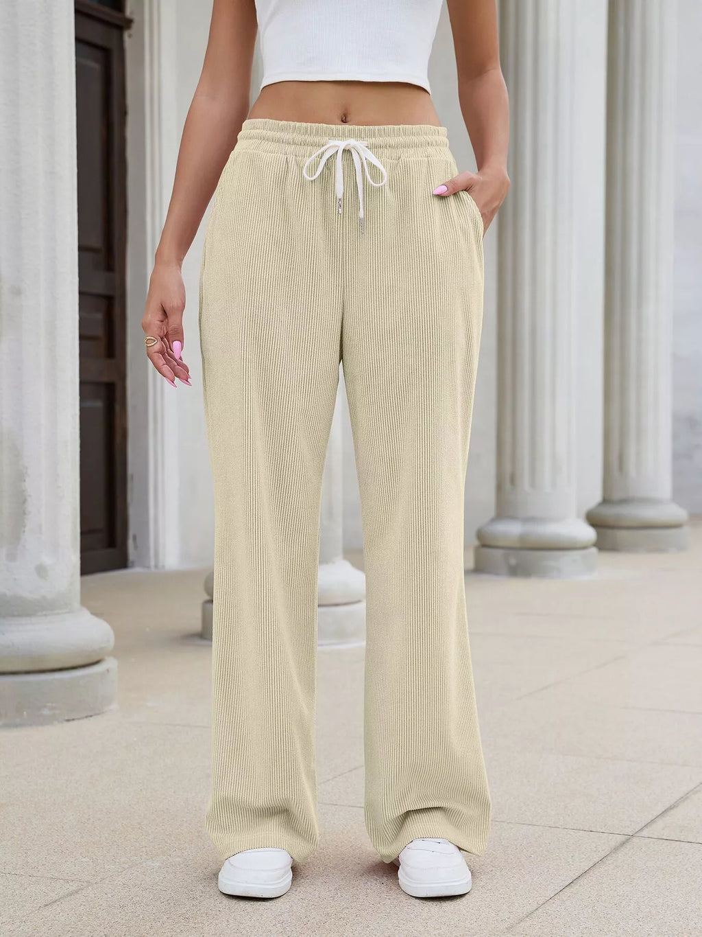 High-Waisted Drawstring Wide-Leg Casual Pants - Lilixa.store