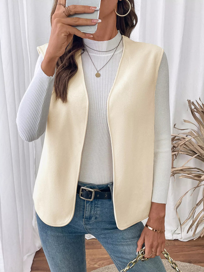 Full Size Open Front Vest Coat Plus Size in Apricot