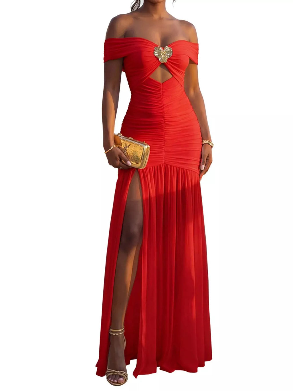 Off-Shoulder Ruched Mermaid Maxi Dress - Lilixa.store