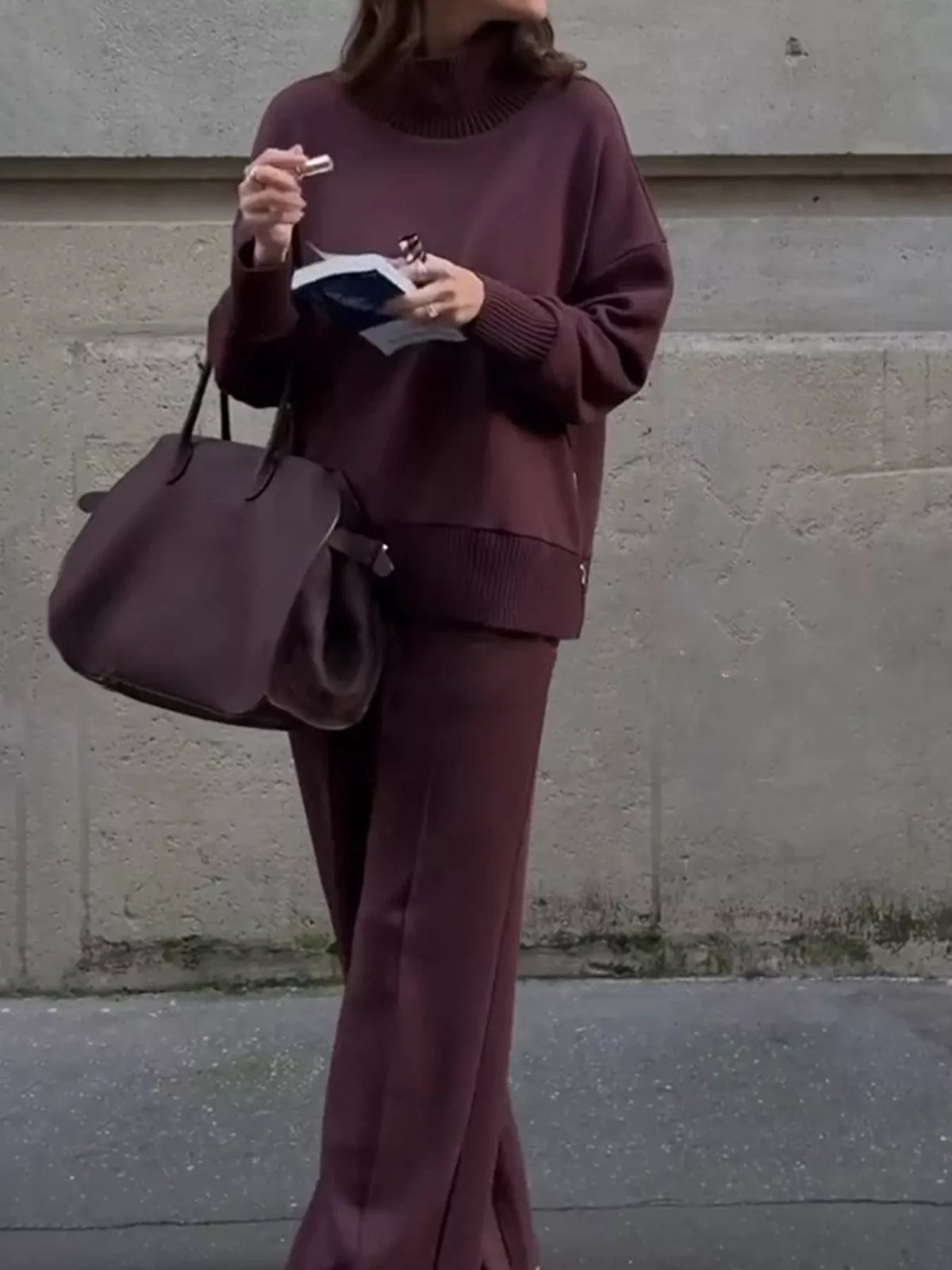 Dropped Shoulder Sweatshirt and Wide-Leg Pants Set - Lilixa.store