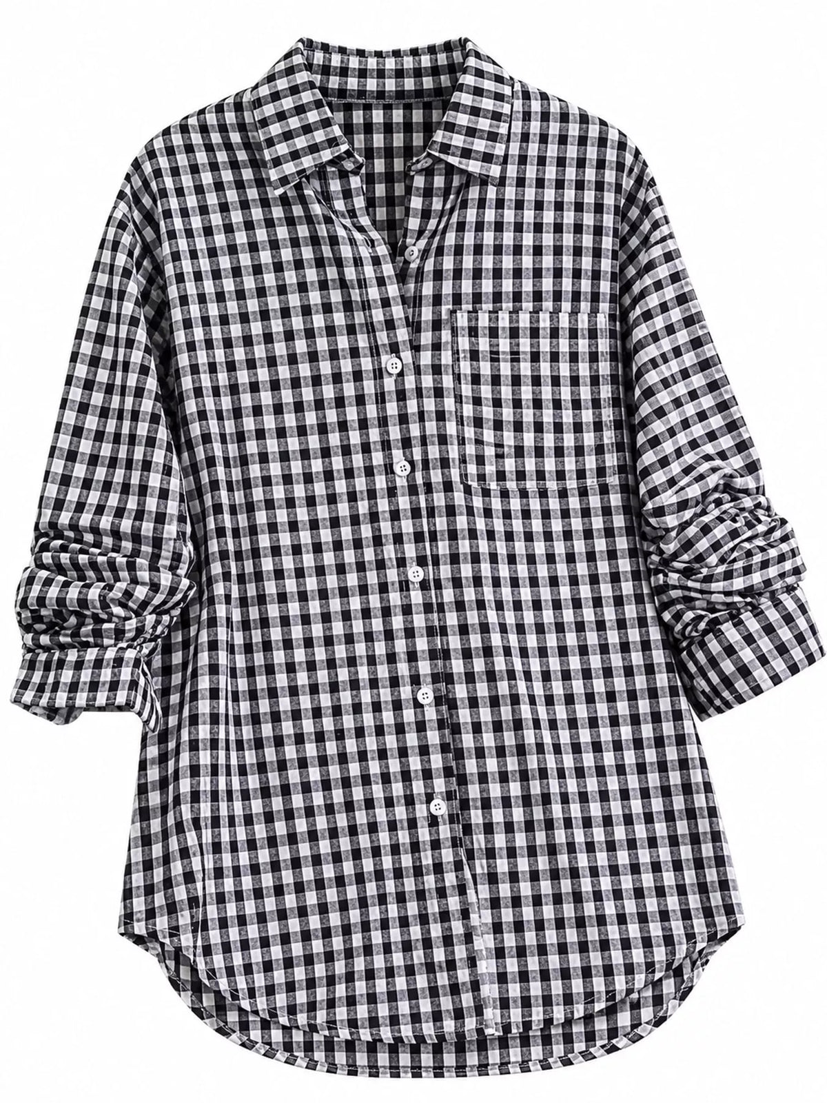 Plus Size Plaid Button-Down Long Sleeve Shirt in Black