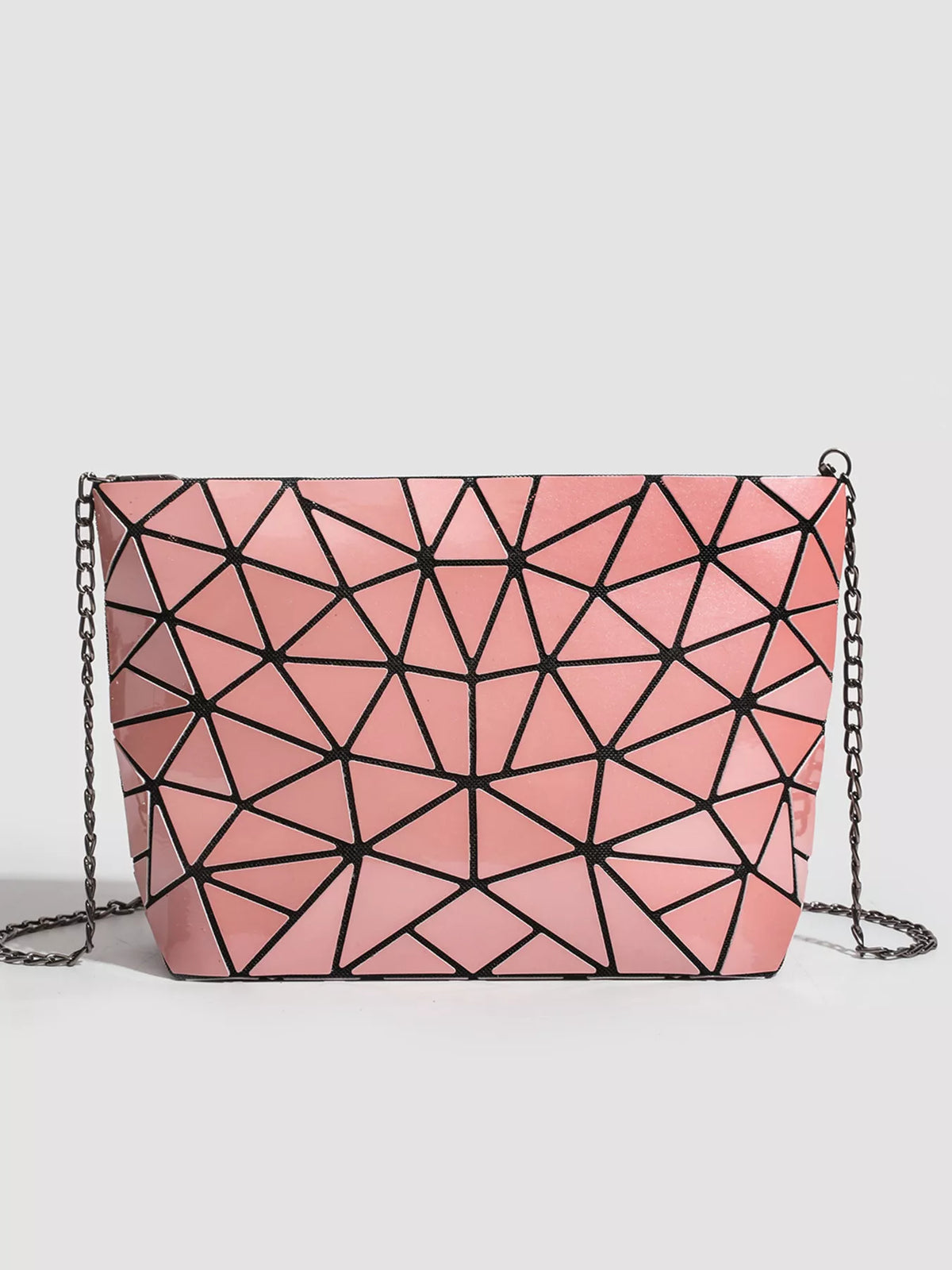 Geometric Metallic Crossbody Bag with Chain Strap in Bright Pink