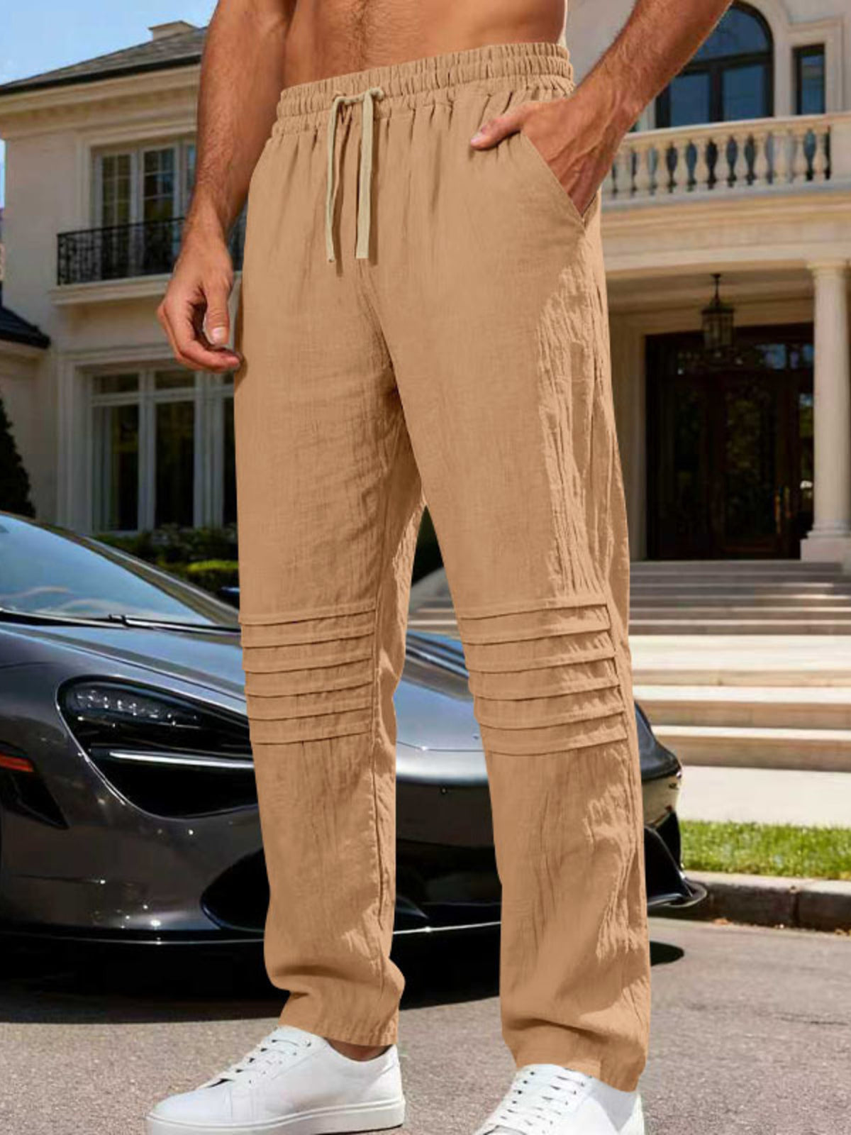 Men's Full Size Casual Drawstring Pants Plus Size in Earthy Yellow