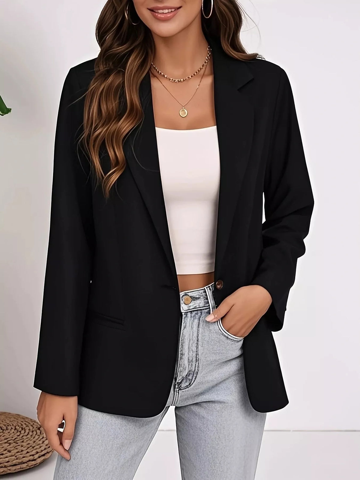 Plus Size Lapel Collar Single-Button Blazer - Lilixa.store