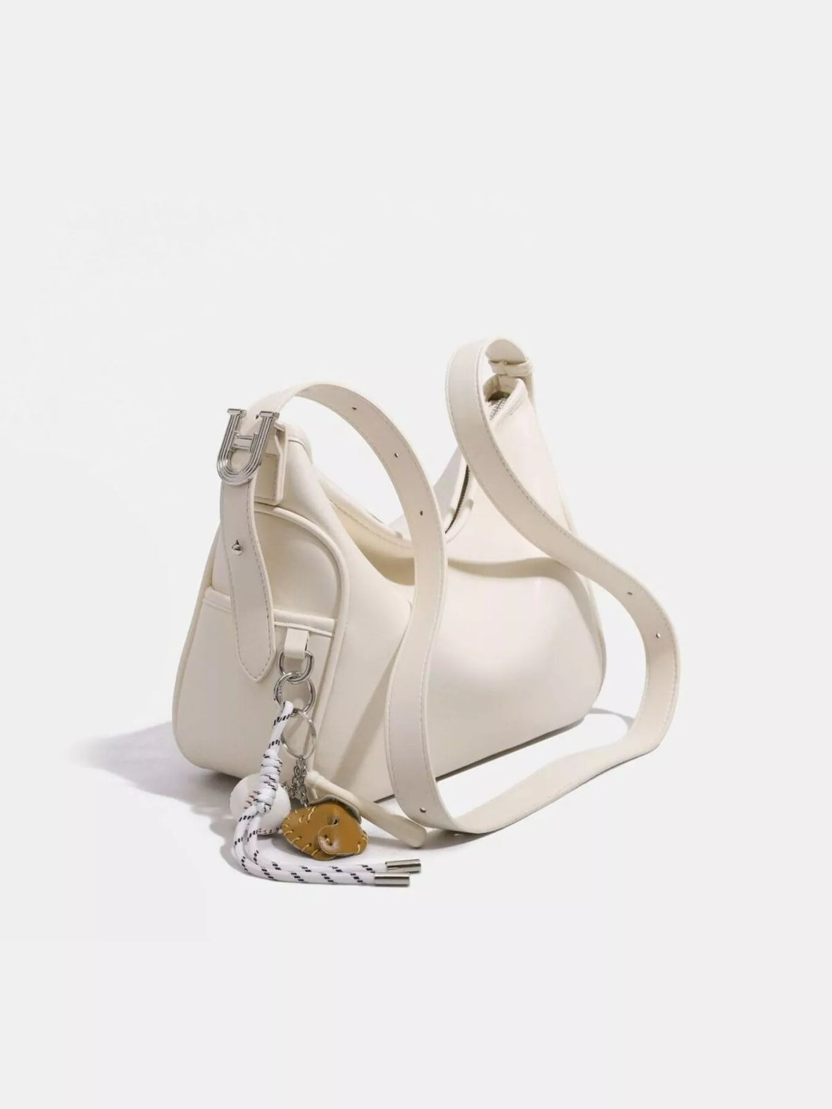 Hobo Shoulder Bag with Decorative Charms in Off-white, view 6