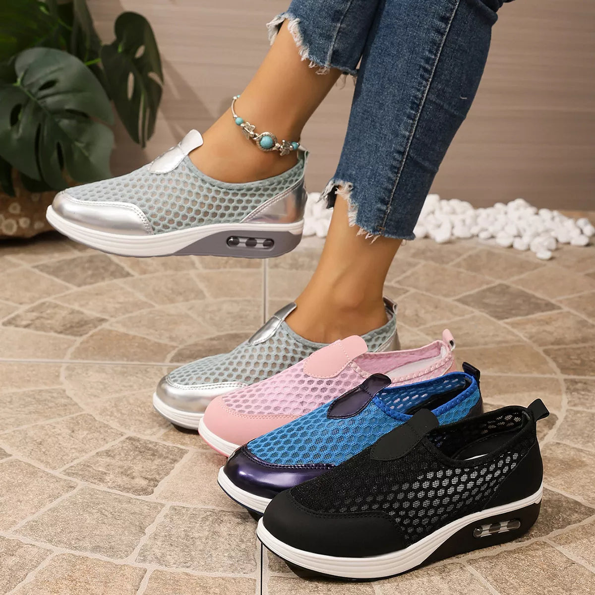 Breathable Mesh Wedge Slip-Ons - Lilixa.store