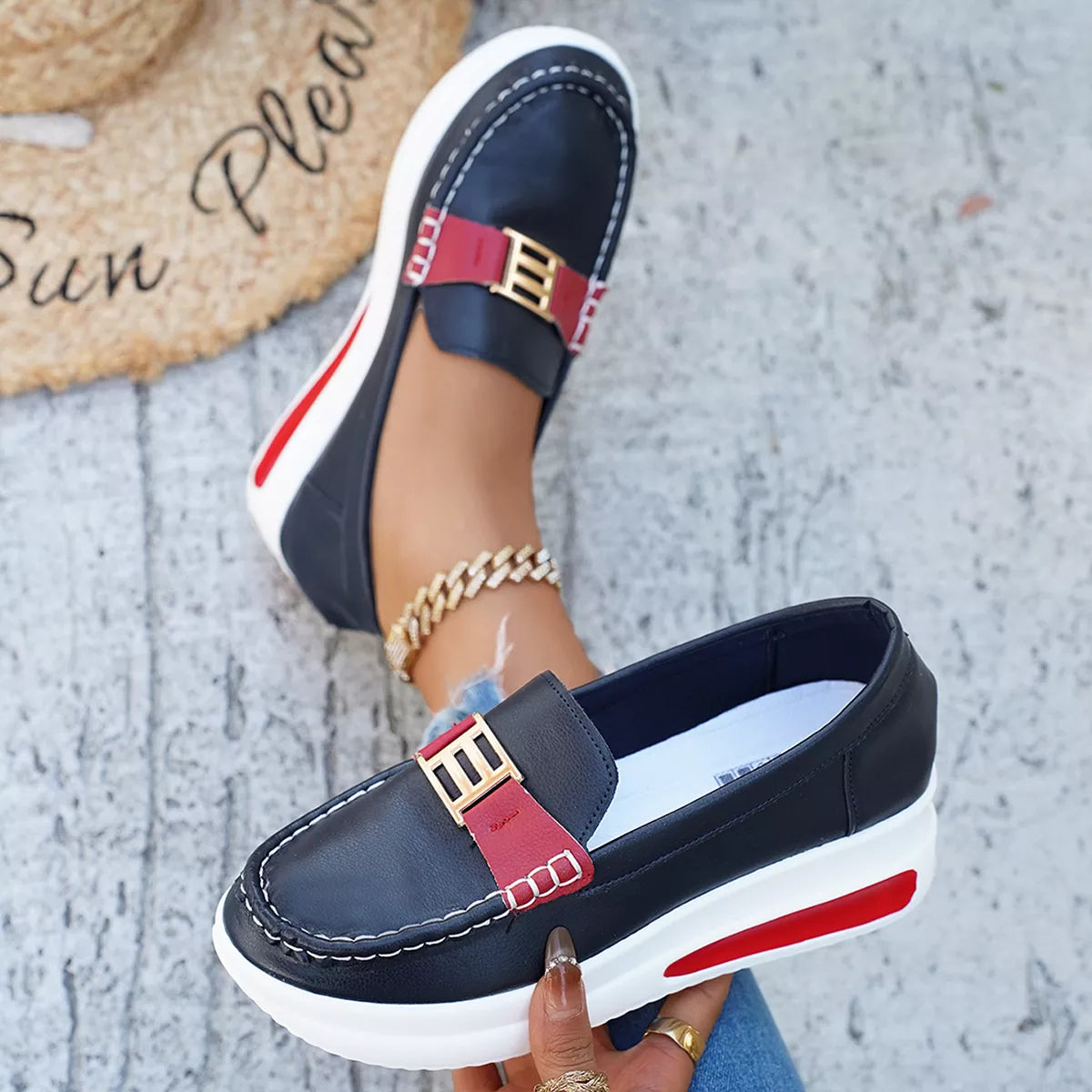Metal Buckle Round Toe Slip-Ons, view 11
