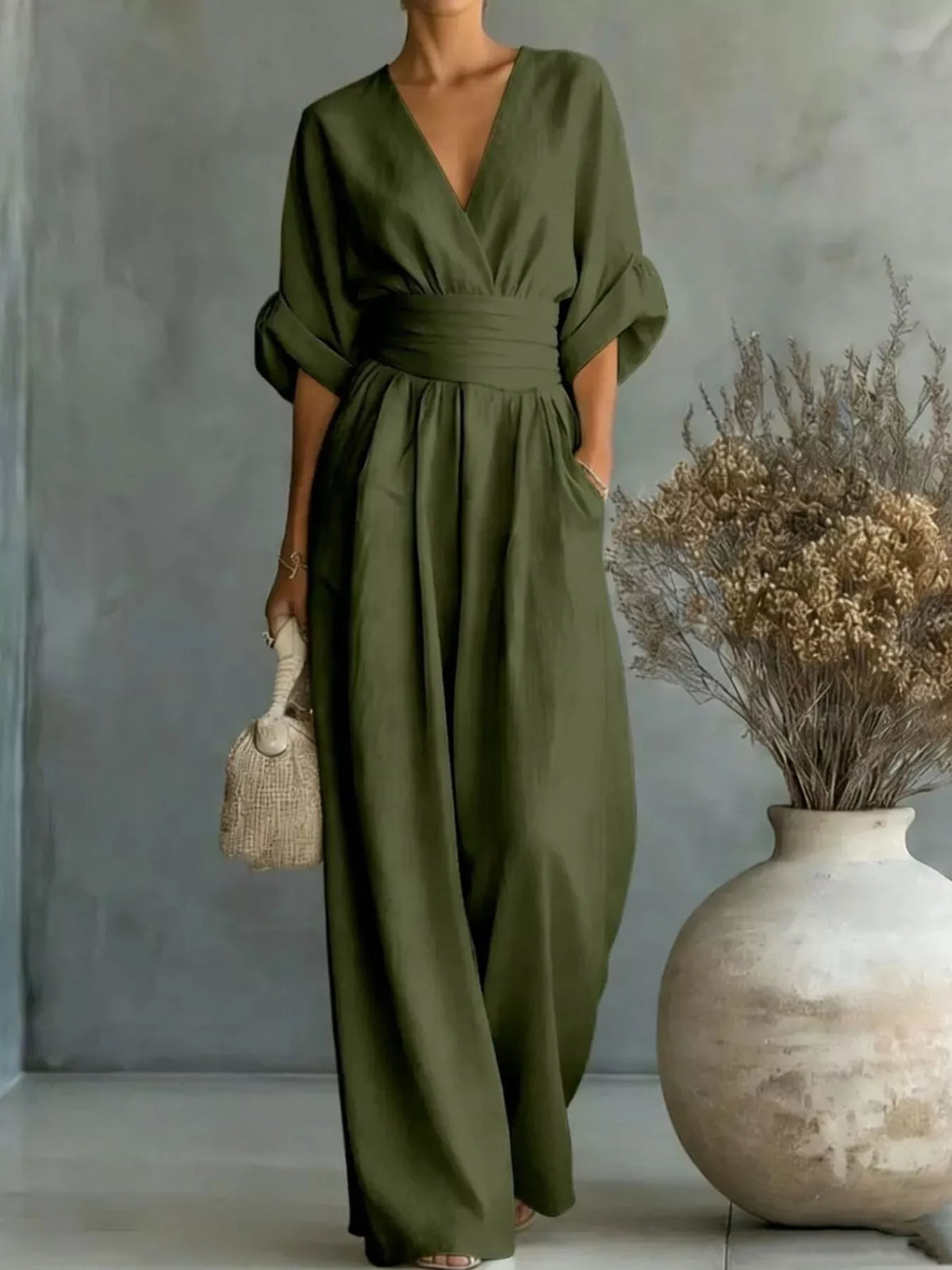 Full Size Half Sleeve Wide-Leg Jumpsuit Plus Size - Lilixa.store