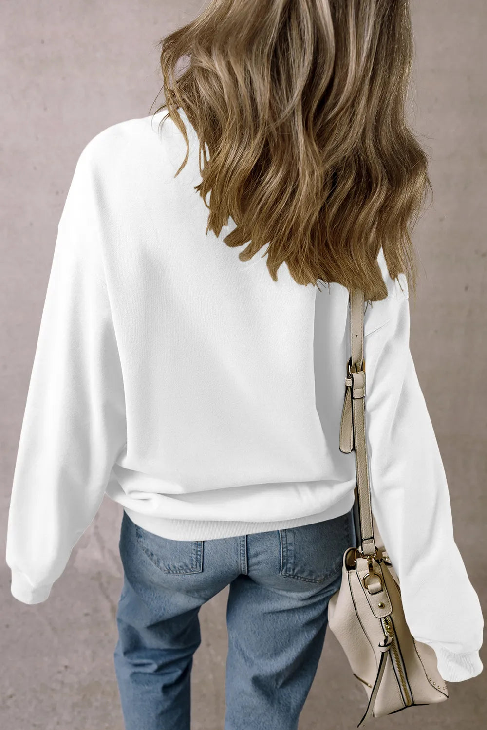TEXAS Round Neck Dropped Shoulder Sweatshirt in White, view 2