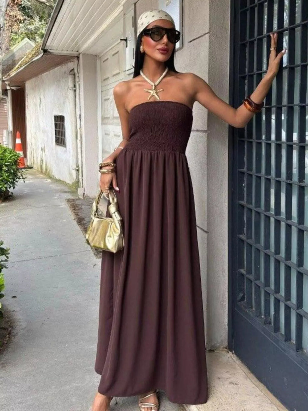 Strapless Smocked Maxi Dress, view 5