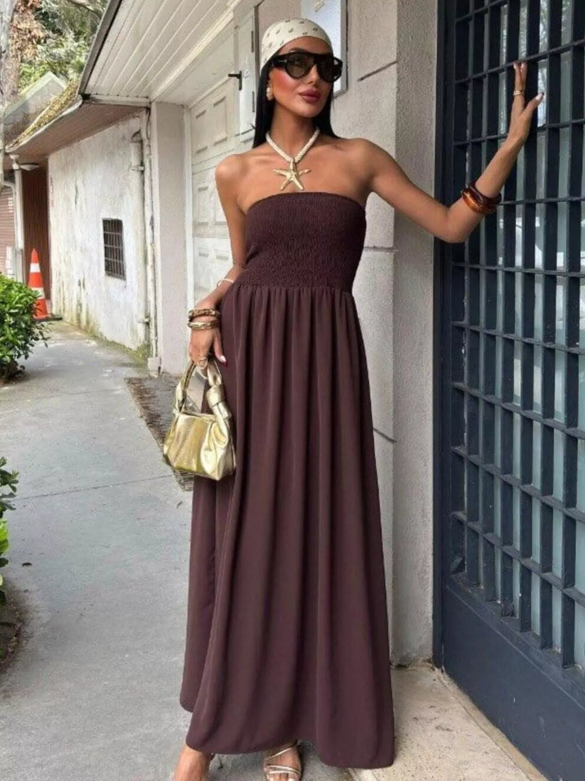 Strapless Smocked Maxi Dress, view 5