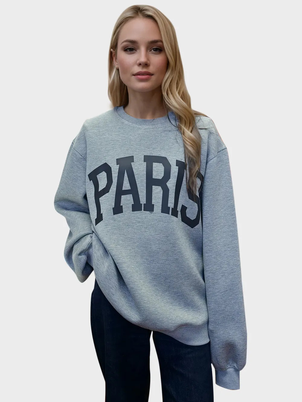 Basic Bae PARIS Round Neck Long Sleeve Air Scuba Sweatshirt in Gray, view 2