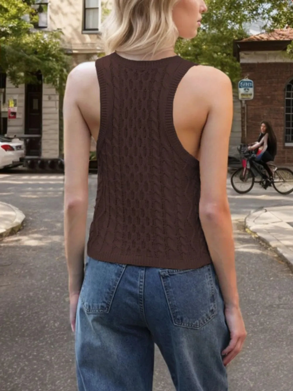 Cable-Knit V-Neck Knit Tank, view 11