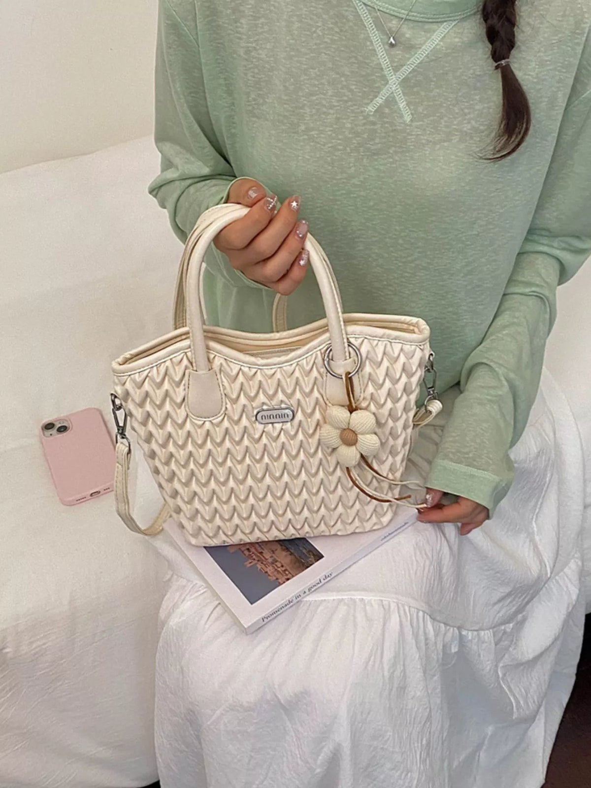 Top Handle Texture Crossbody Bag